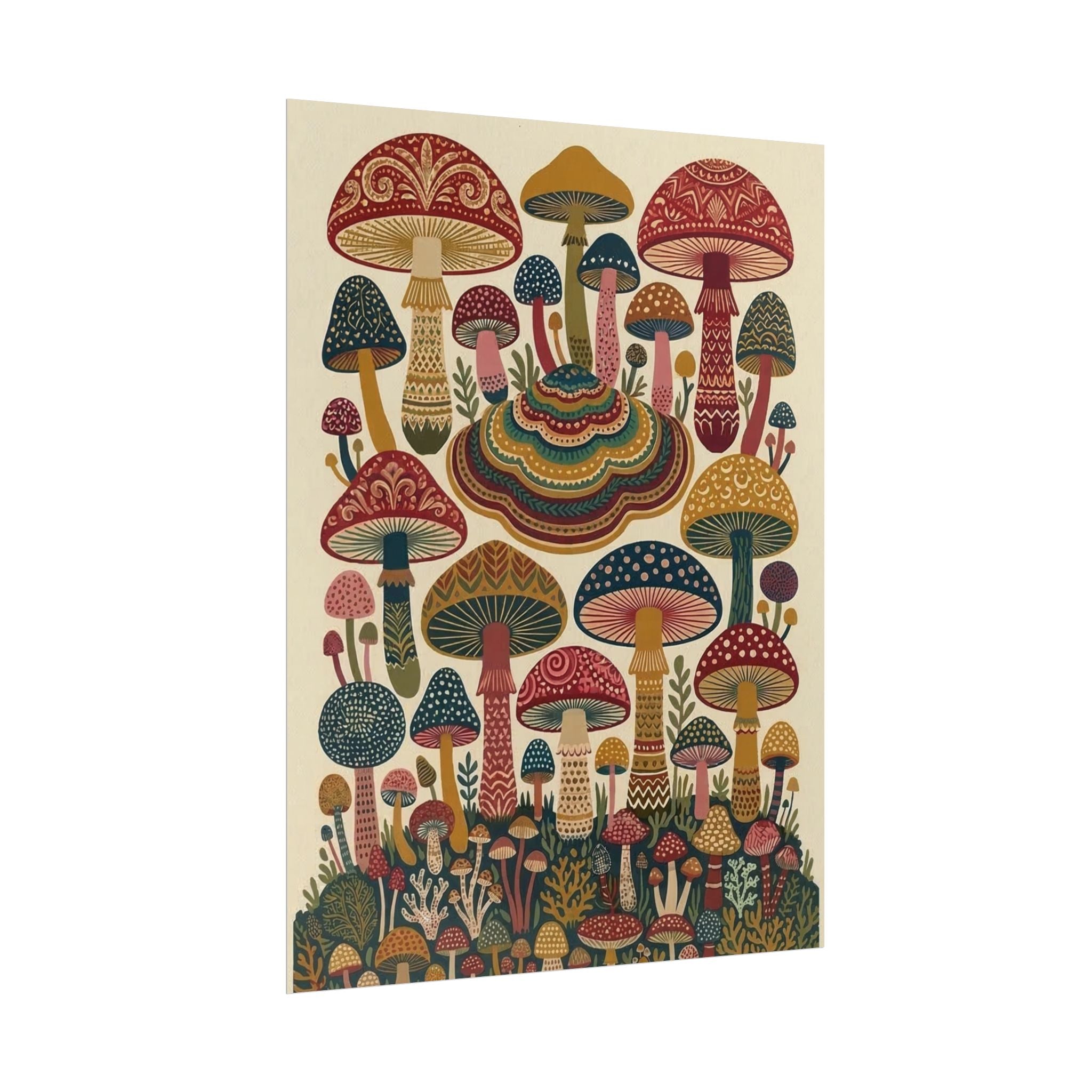 Psychedelic Mushroom Forest Rolled Poster | Retro Botanical Wall Art