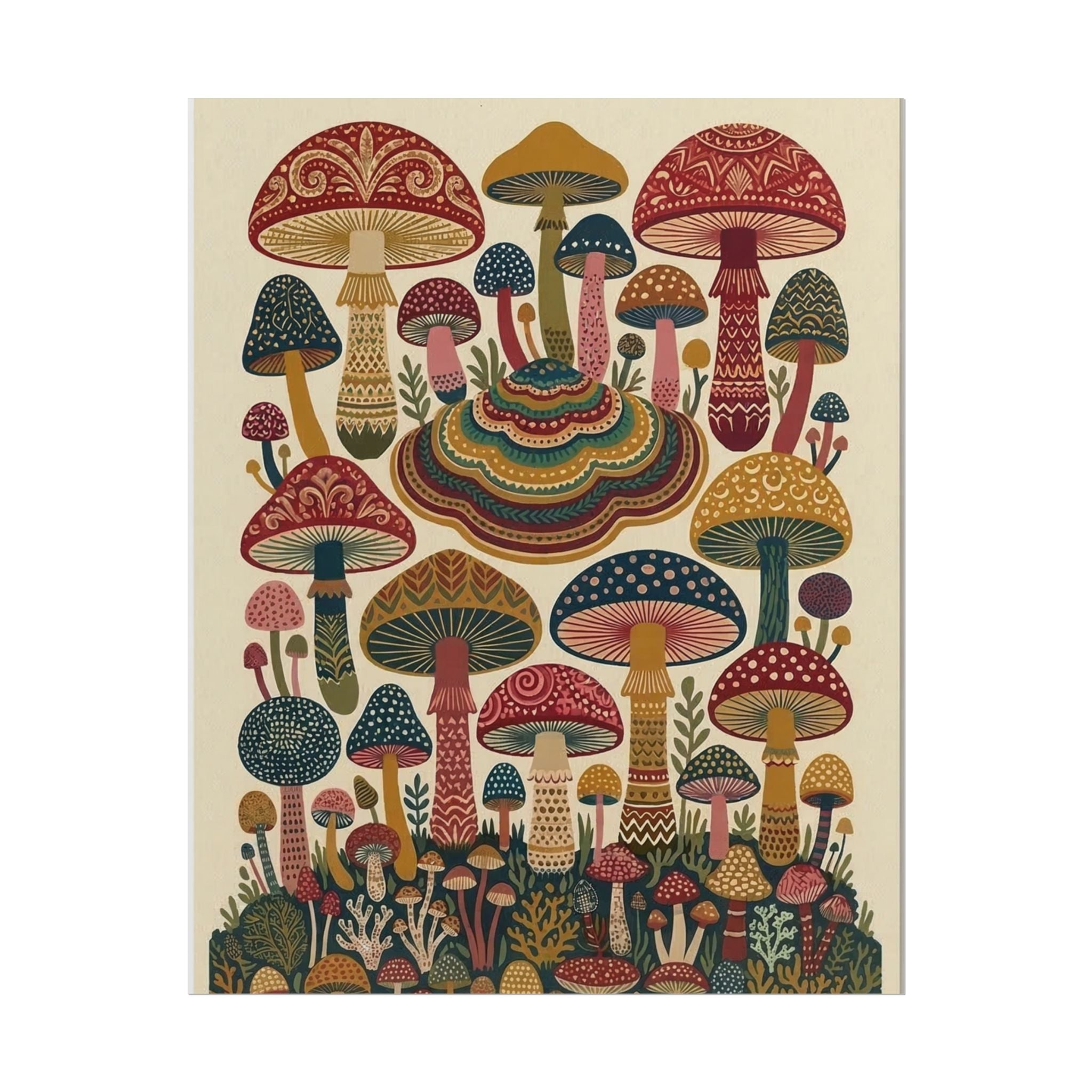 Psychedelic Mushroom Forest Rolled Poster | Retro Botanical Wall Art