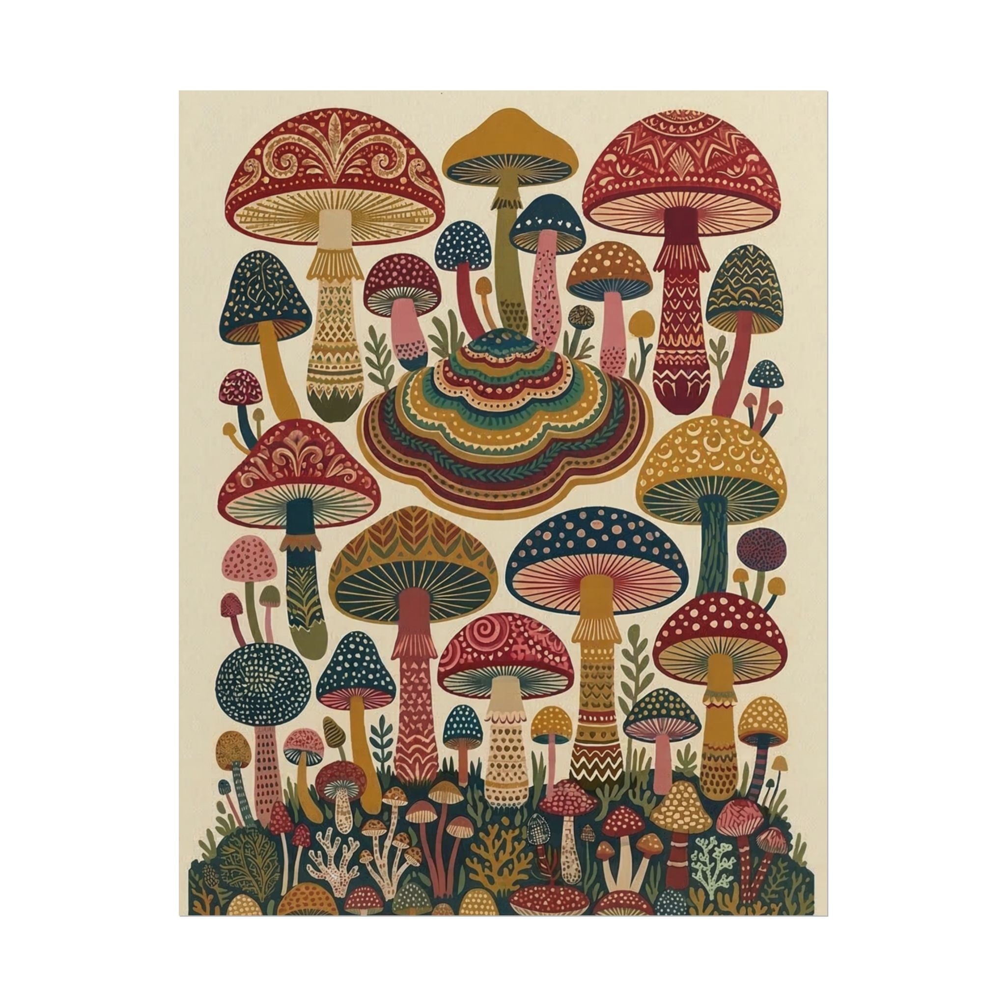 Psychedelic Mushroom Forest Rolled Poster | Retro Botanical Wall Art