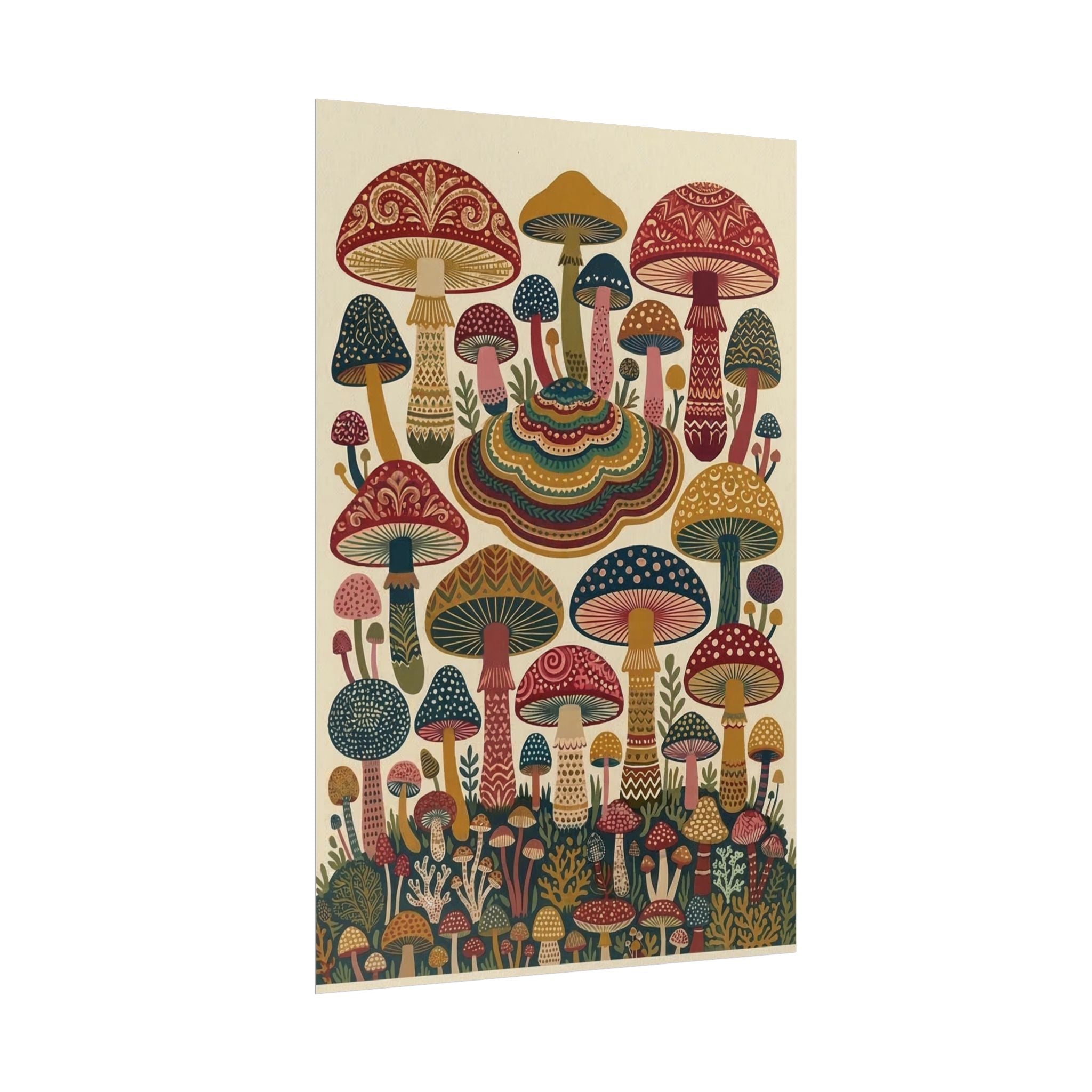 Psychedelic Mushroom Forest Rolled Poster | Retro Botanical Wall Art