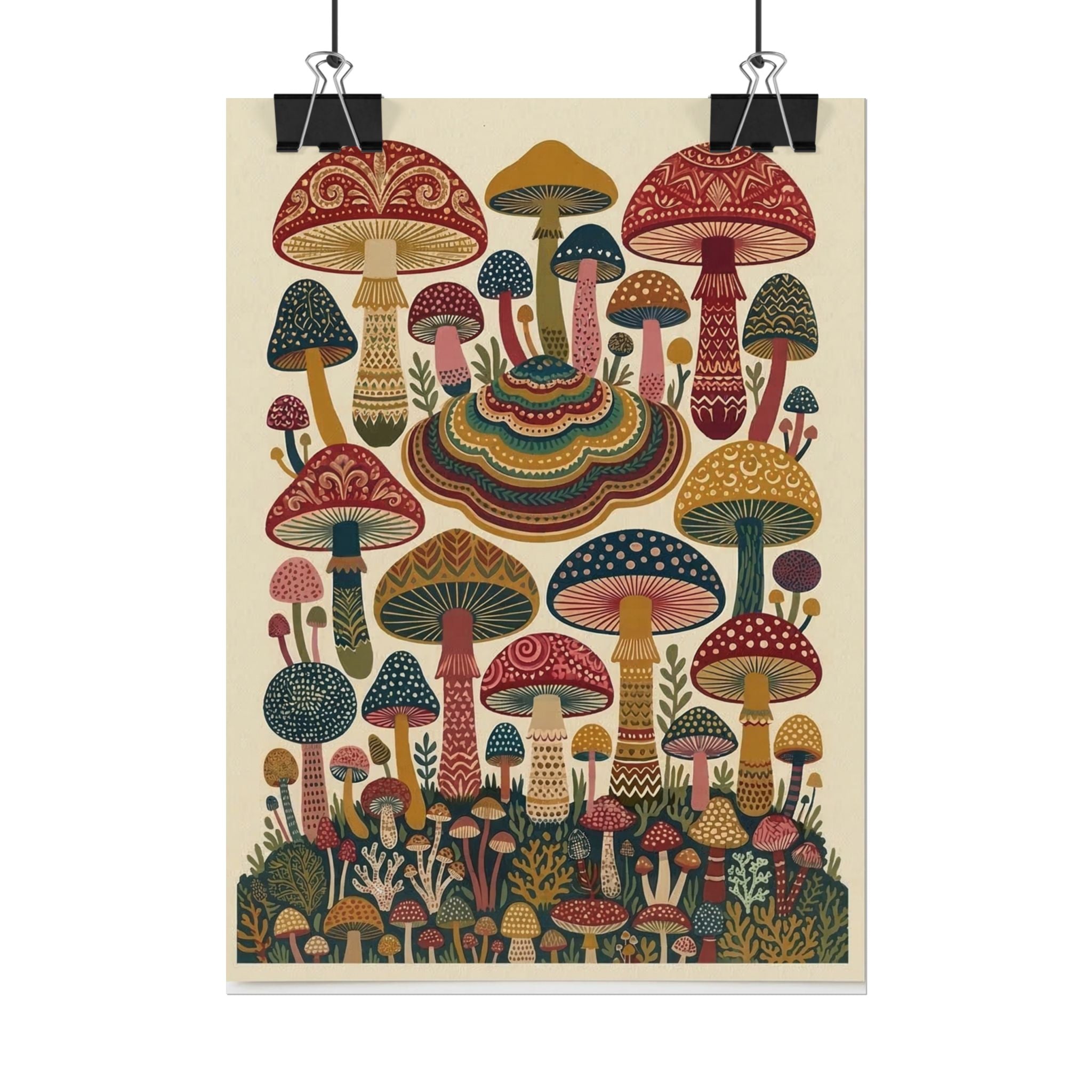 Psychedelic Mushroom Forest Rolled Poster | Retro Botanical Wall Art