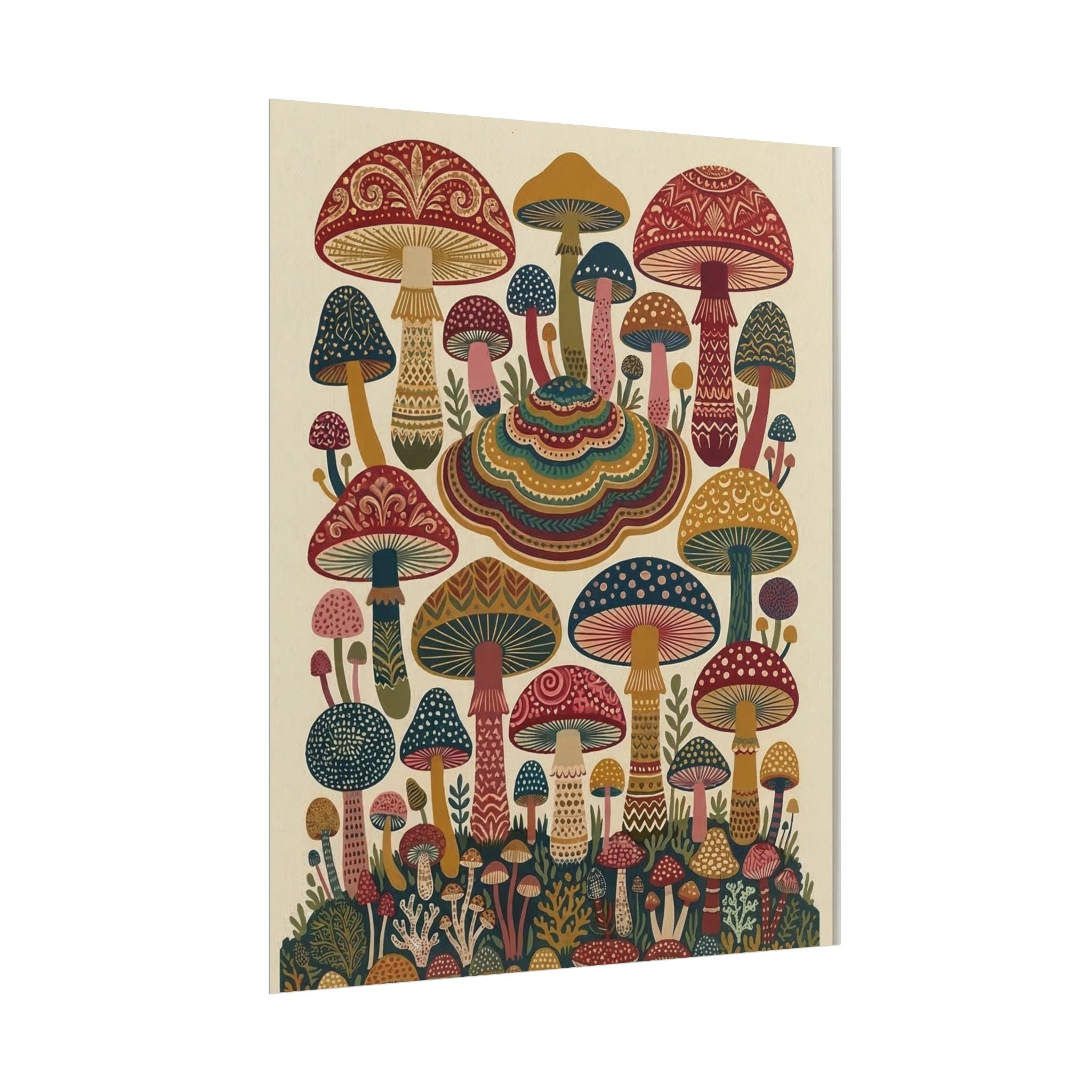 Psychedelic Mushroom Forest Rolled Poster | Retro Botanical Wall Art