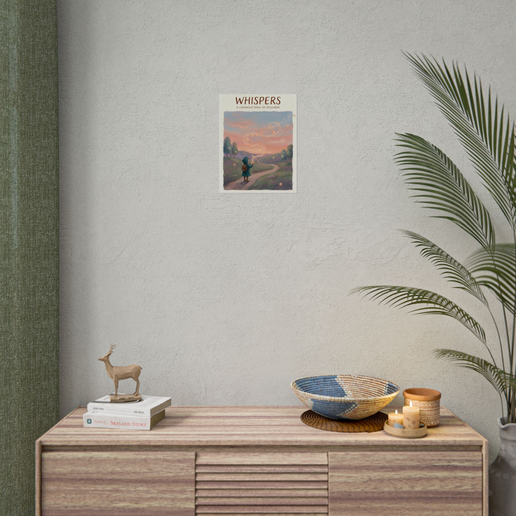 Whispers luminous trail illustration Rolled Poster | dreamy landscape, glowing lights