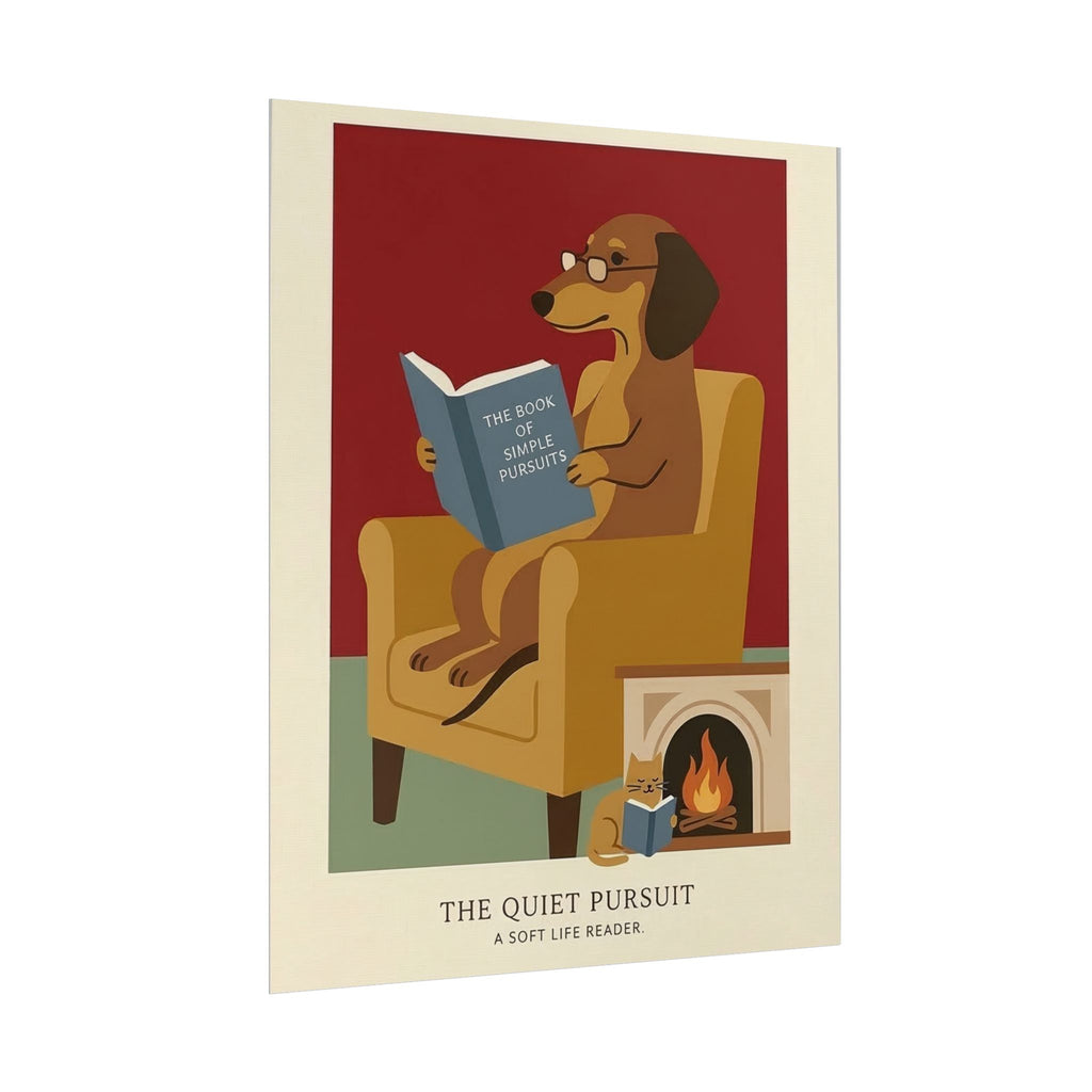 The Quiet Pursuit Reading Dog Rolled Poster | Booklover Wall Art, Fireplace Illustration
