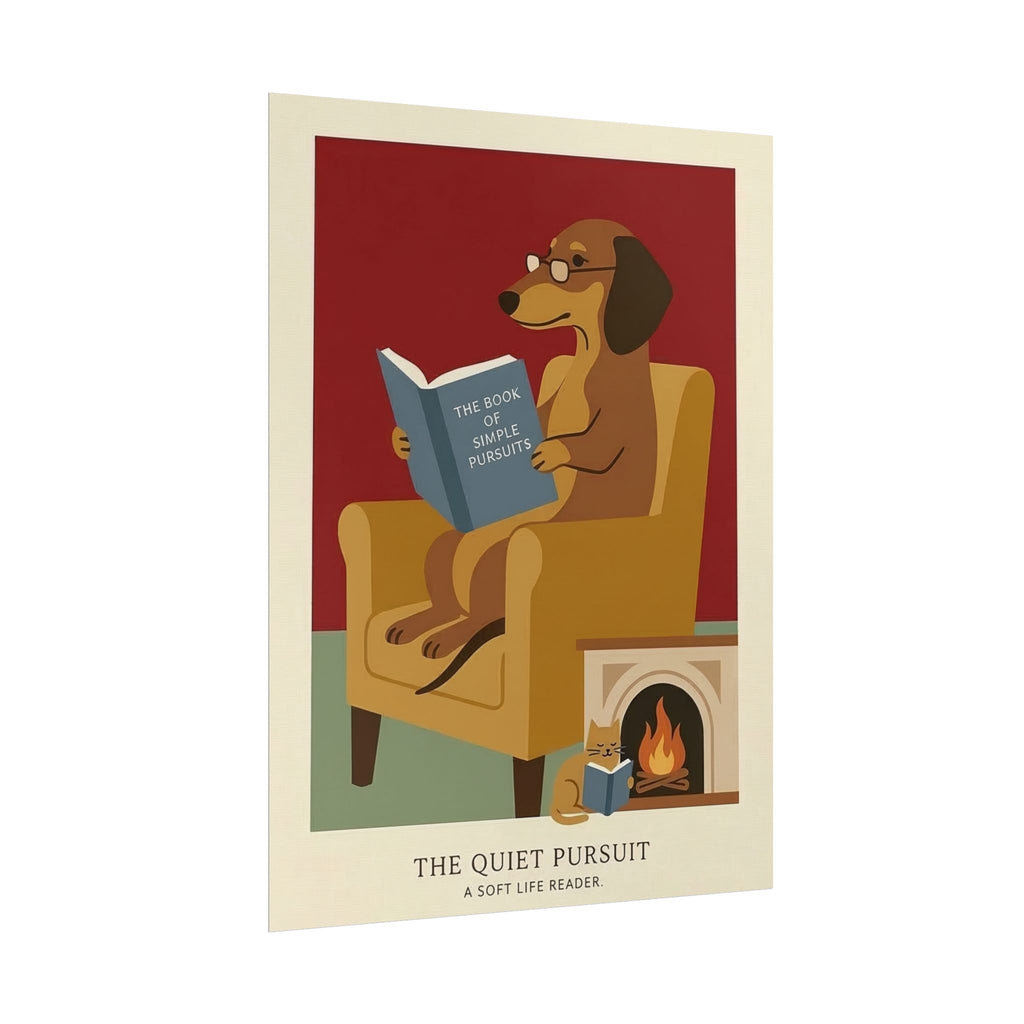 The Quiet Pursuit Reading Dog Rolled Poster | Booklover Wall Art, Fireplace Illustration