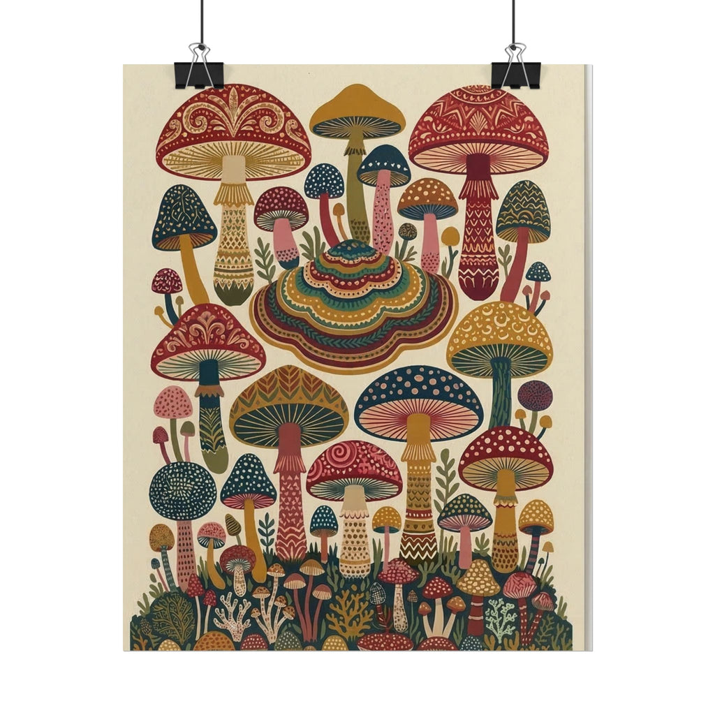 Psychedelic Mushroom Forest Rolled Poster | Retro Botanical Wall Art