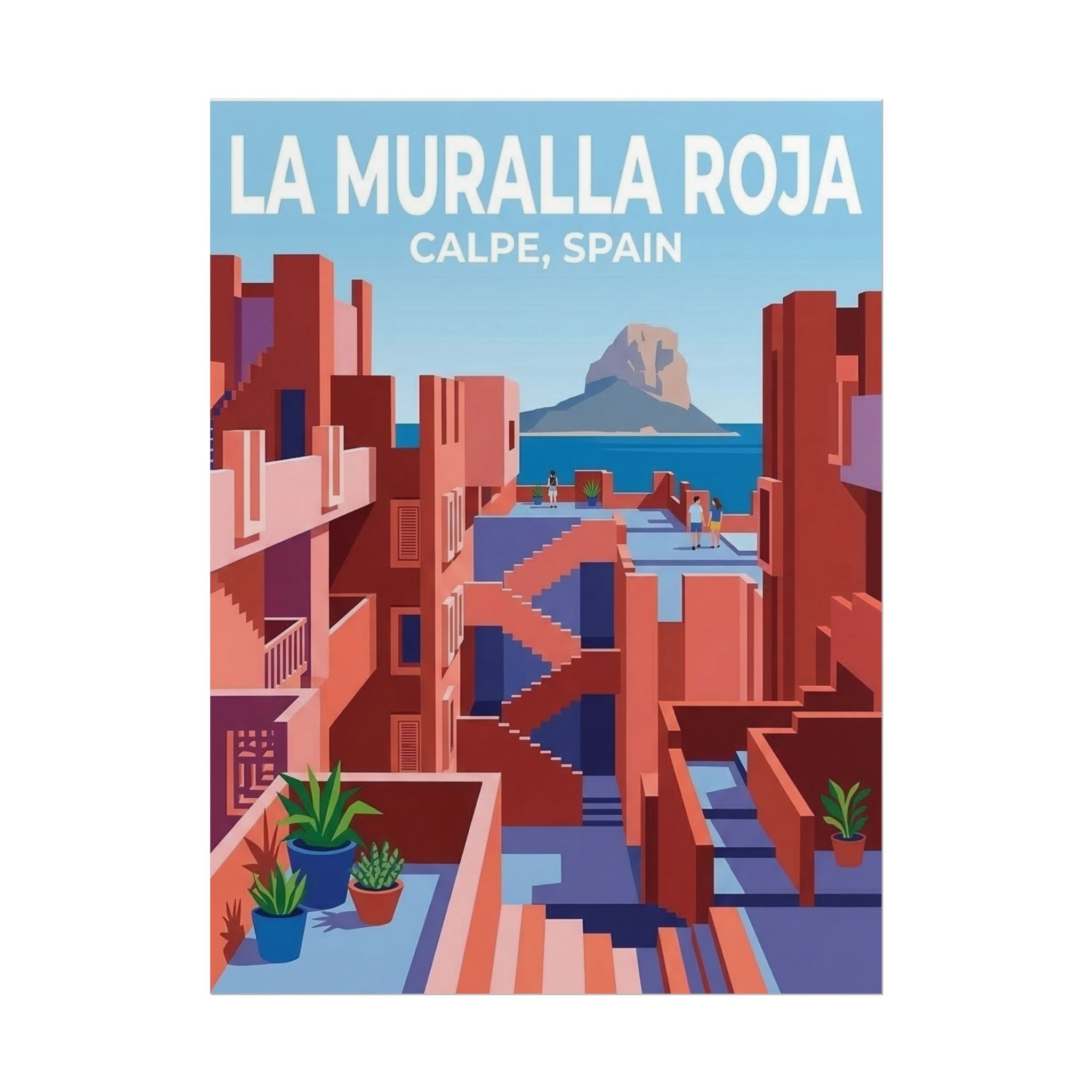 La Muralla Roja Calpe Spain Clean Minimalistic Poster | Rolled Poster, Architectural Travel Art