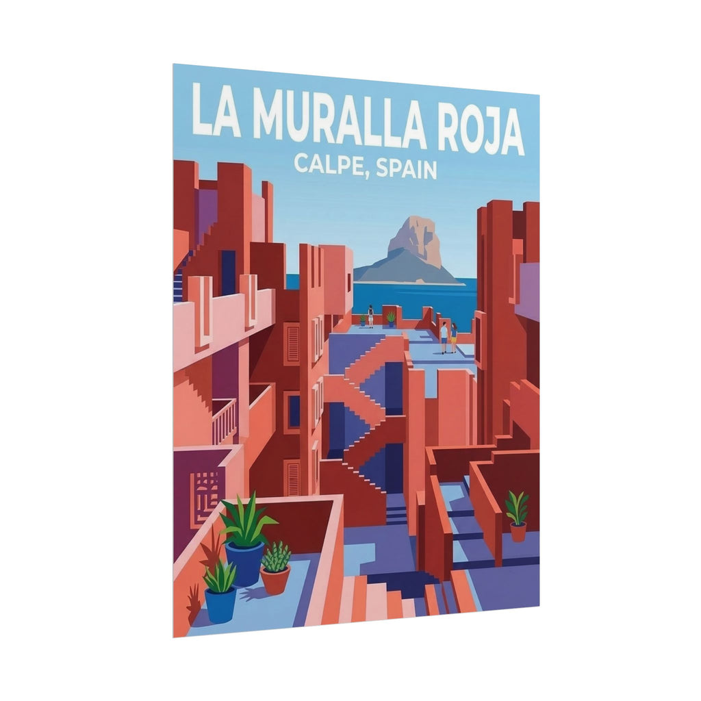 La Muralla Roja Calpe Spain Clean Minimalistic Poster | Rolled Poster, Architectural Travel Art