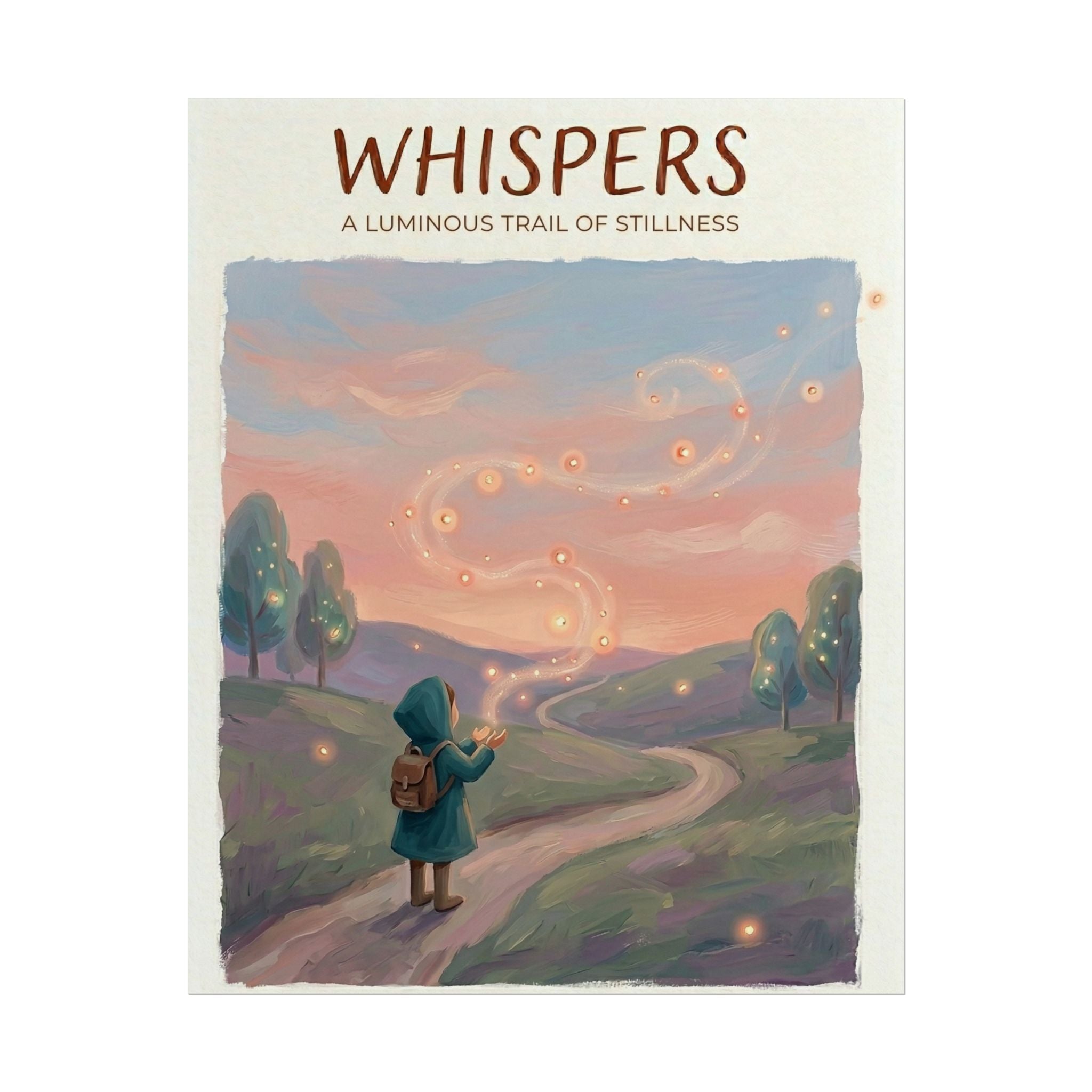 Whispers luminous trail illustration Rolled Poster | dreamy landscape, glowing lights