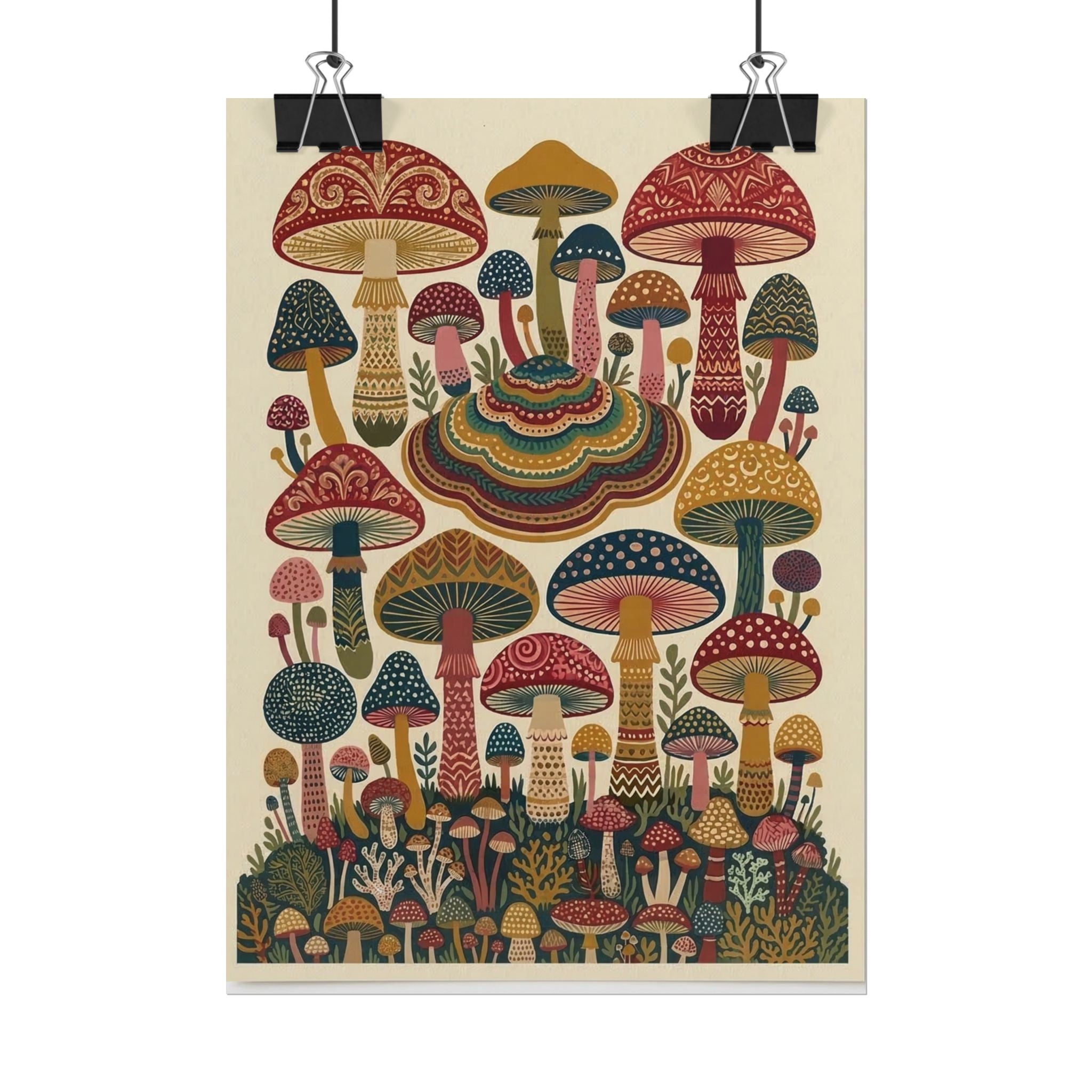Psychedelic Mushroom Forest Rolled Poster | Retro Botanical Wall Art