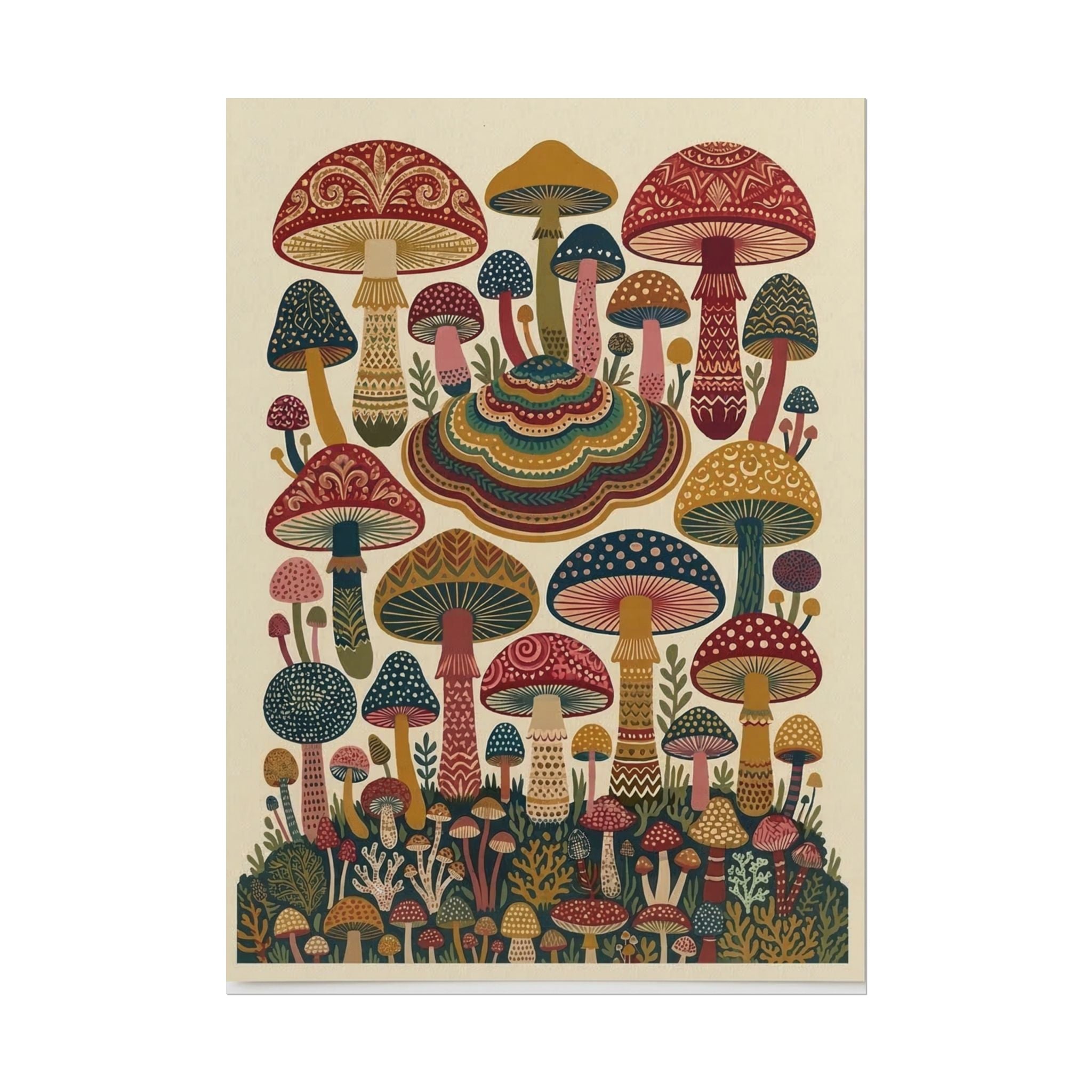 Psychedelic Mushroom Forest Rolled Poster | Retro Botanical Wall Art