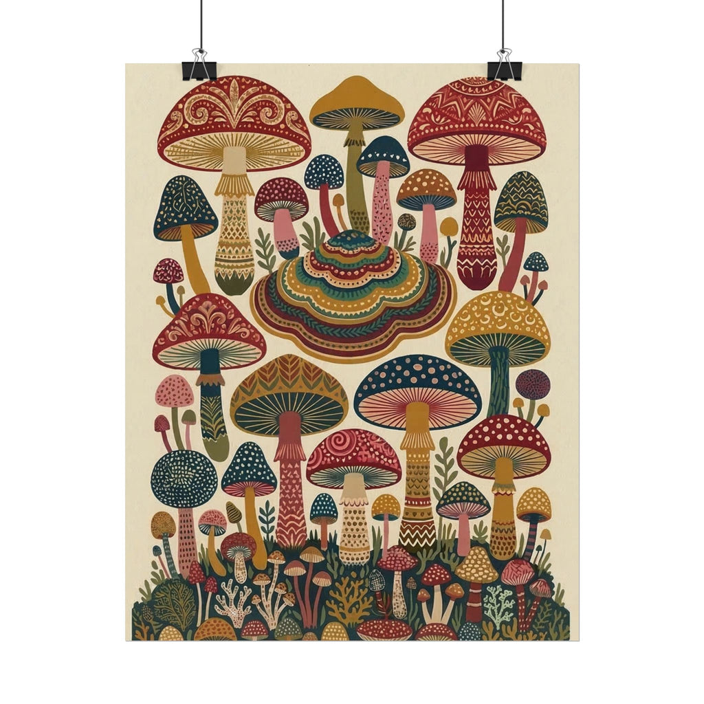 Psychedelic Mushroom Forest Rolled Poster | Retro Botanical Wall Art