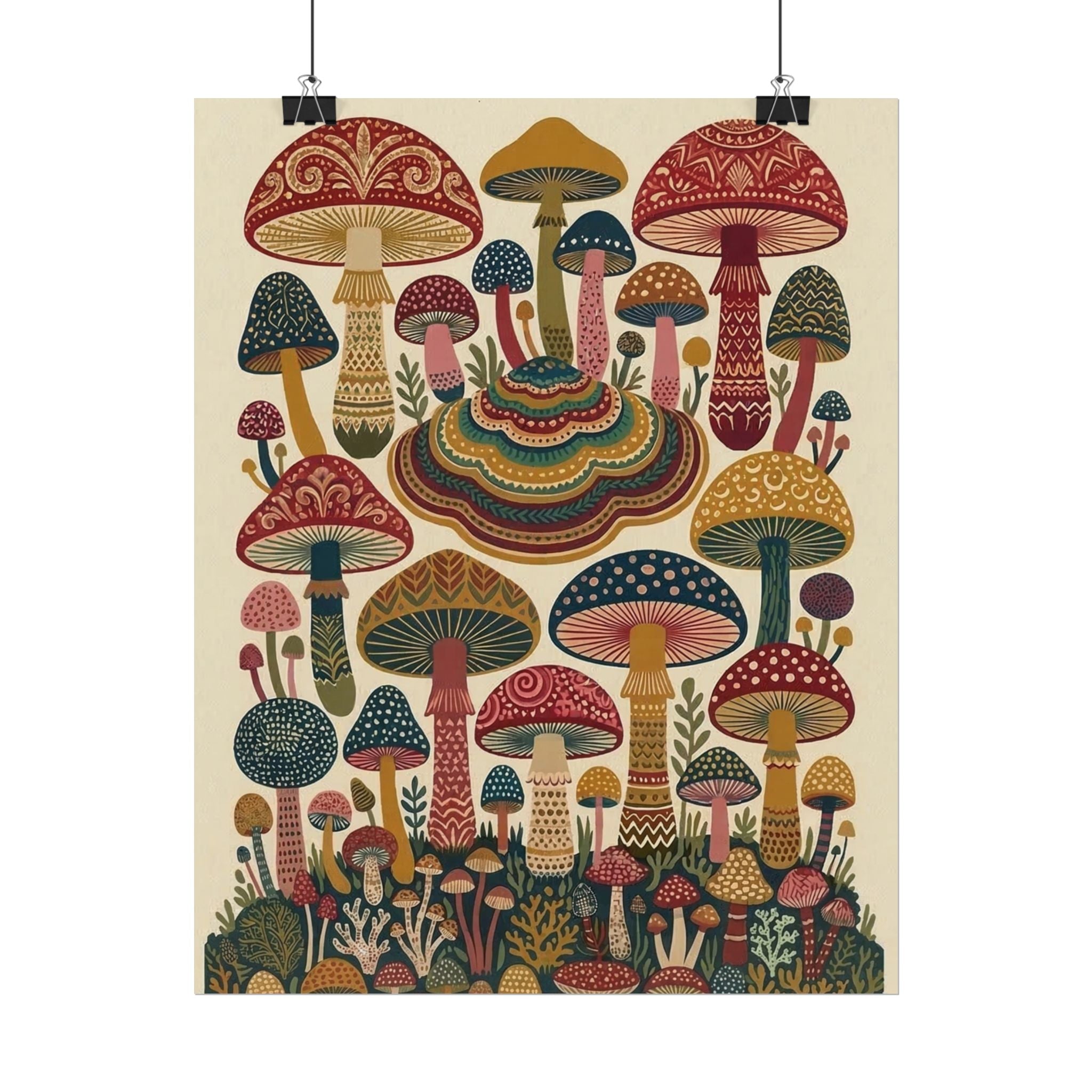 Psychedelic Mushroom Forest Rolled Poster | Retro Botanical Wall Art