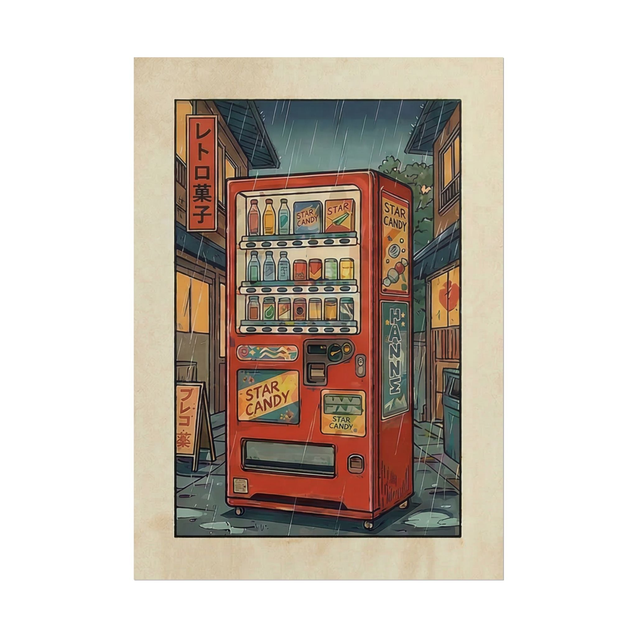 Retro Japanese Vending Machine Poster | Aged paper look | Rolled Poster