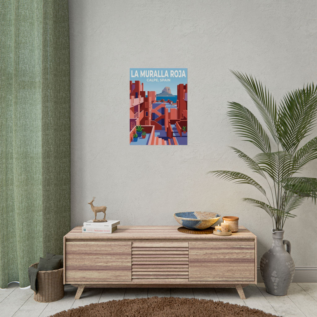 La Muralla Roja Calpe Spain Clean Minimalistic Poster | Rolled Poster, Architectural Travel Art