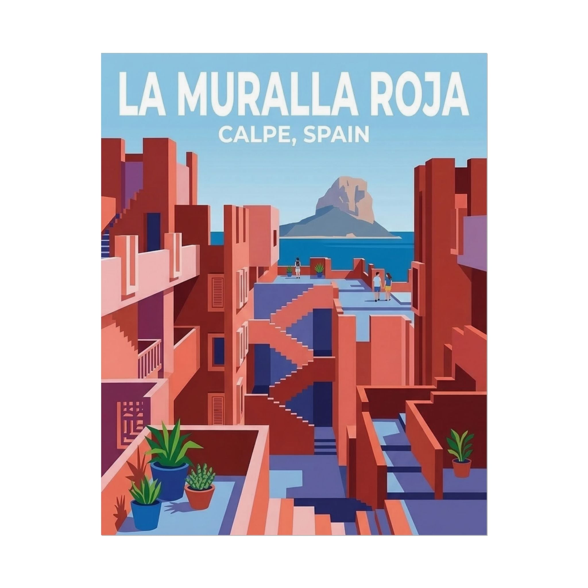 La Muralla Roja Calpe Spain Clean Minimalistic Poster | Rolled Poster, Architectural Travel Art