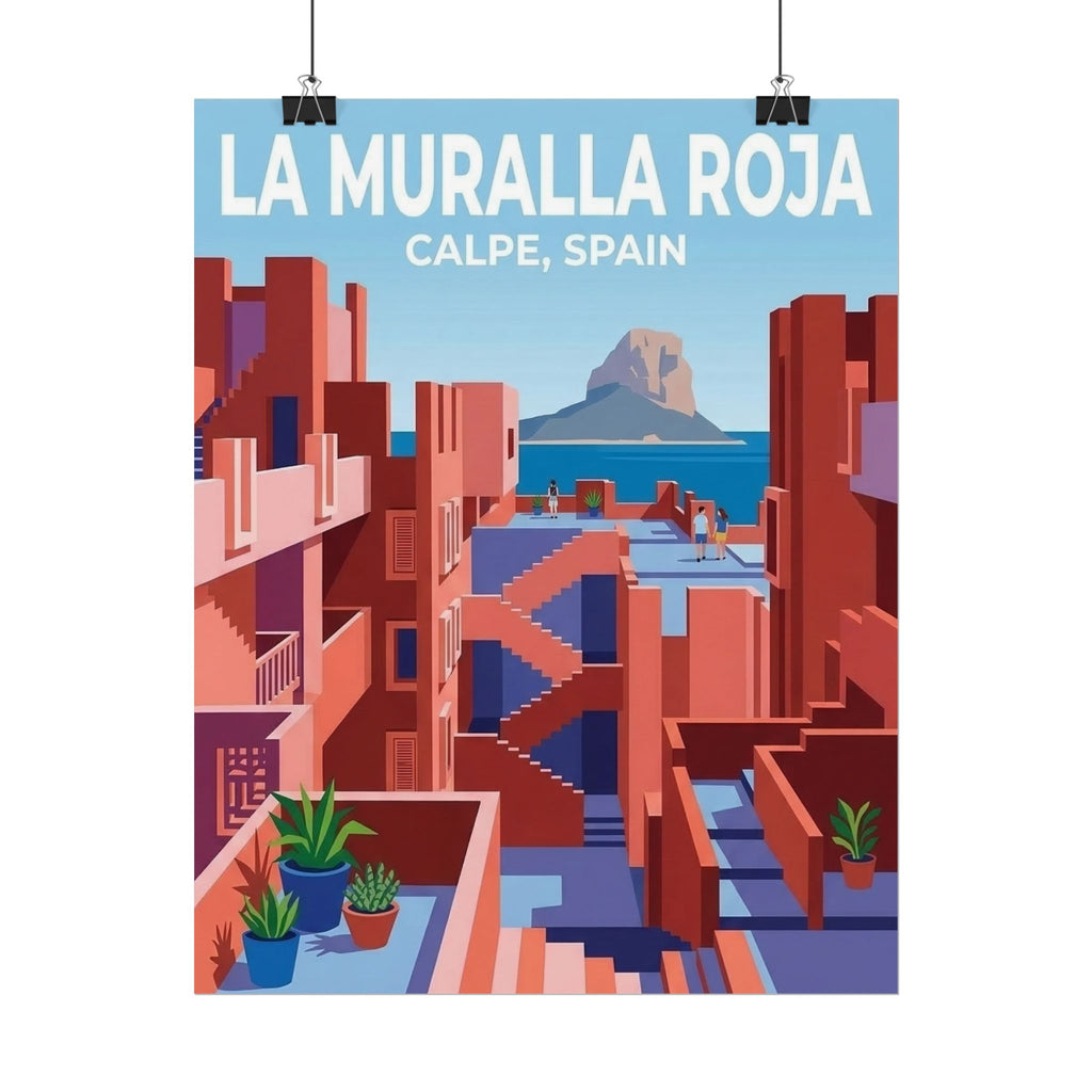 La Muralla Roja Calpe Spain Clean Minimalistic Poster | Rolled Poster, Architectural Travel Art