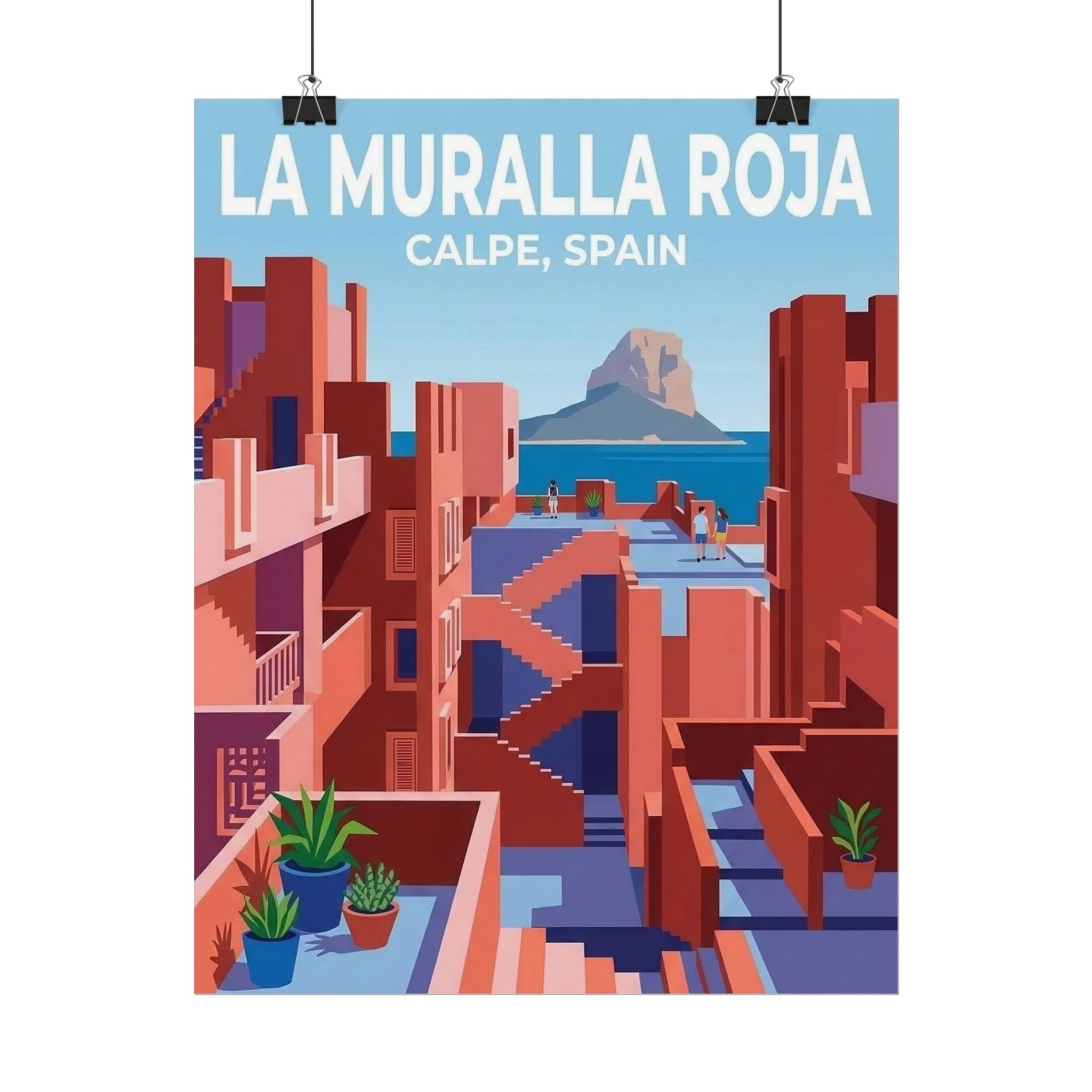 La Muralla Roja Calpe Spain Clean Minimalistic Poster | Rolled Poster, Architectural Travel Art