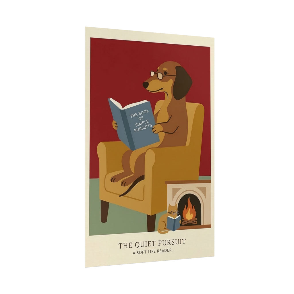 The Quiet Pursuit Reading Dog Rolled Poster | Booklover Wall Art, Fireplace Illustration