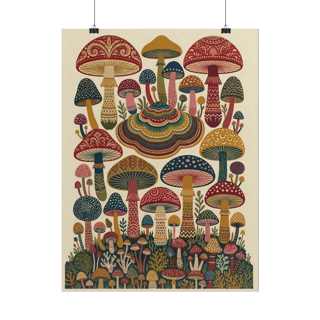 Psychedelic Mushroom Forest Rolled Poster | Retro Botanical Wall Art