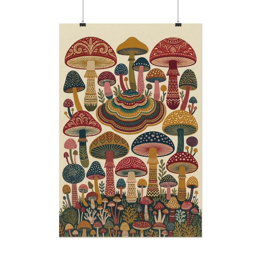 Psychedelic Mushroom Forest Rolled Poster | Retro Botanical Wall Art