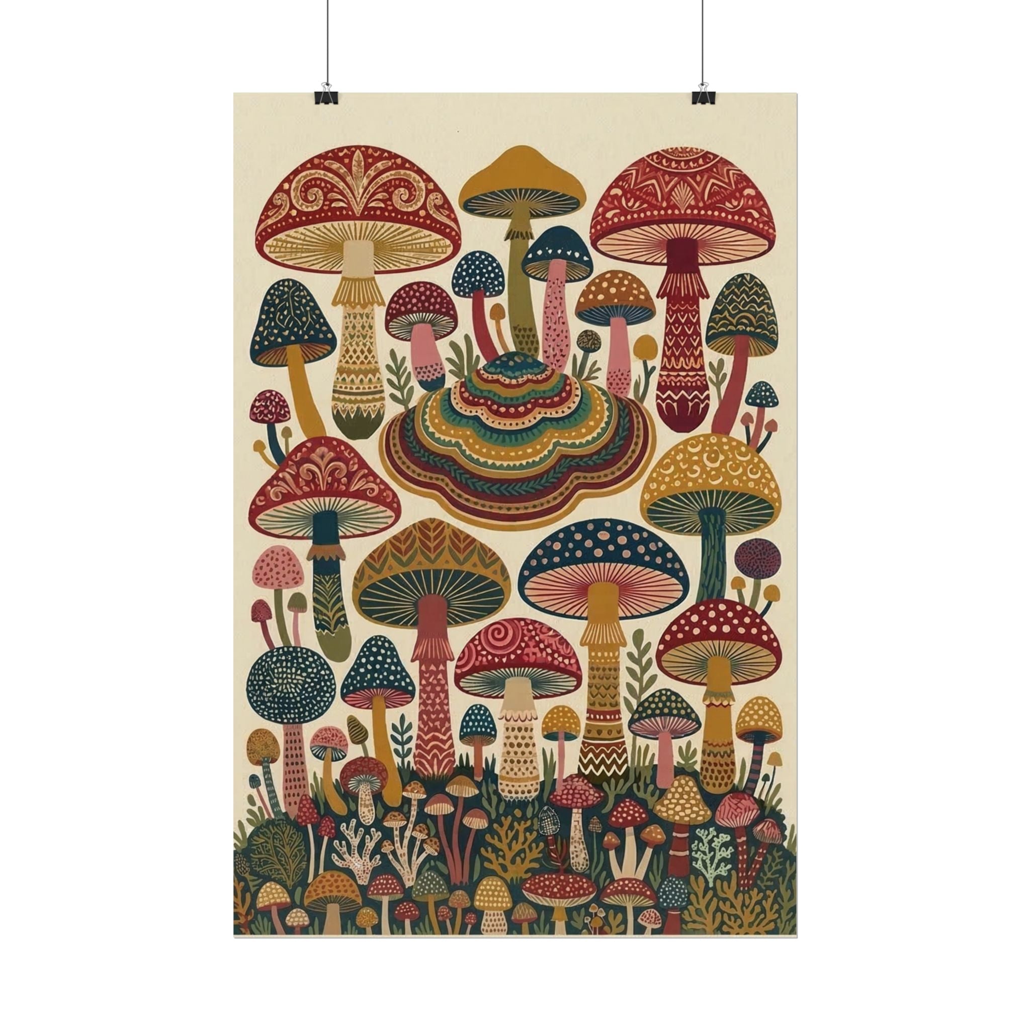 Psychedelic Mushroom Forest Rolled Poster | Retro Botanical Wall Art