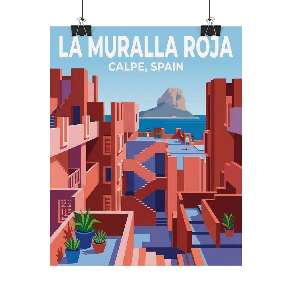 La Muralla Roja Calpe Spain Clean Minimalistic Poster | Rolled Poster, Architectural Travel Art