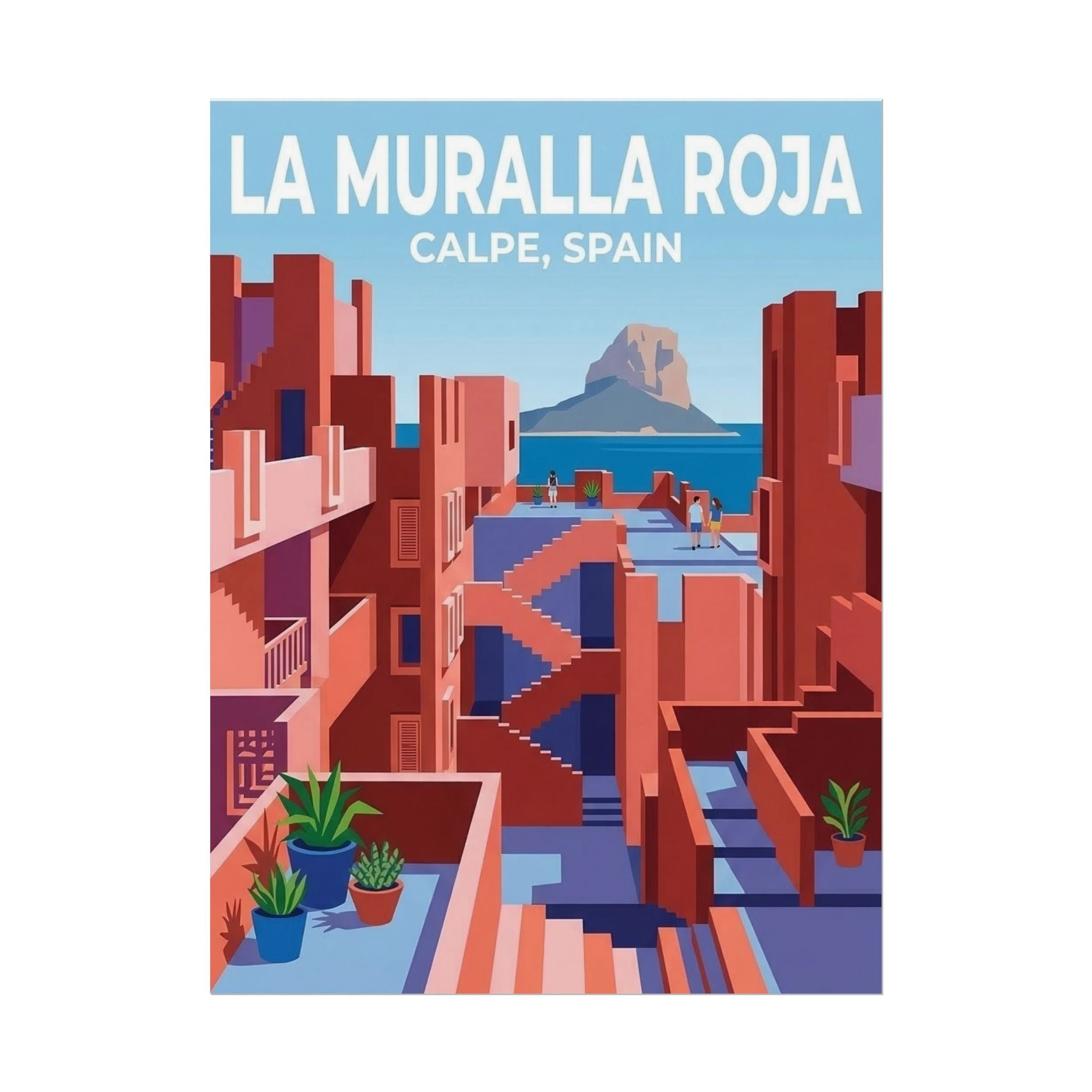 La Muralla Roja Calpe Spain Clean Minimalistic Poster | Rolled Poster, Architectural Travel Art