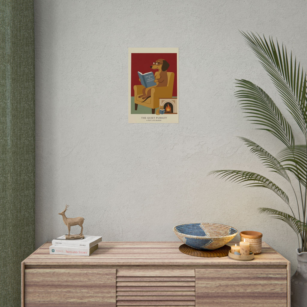 The Quiet Pursuit Reading Dog Rolled Poster | Booklover Wall Art, Fireplace Illustration
