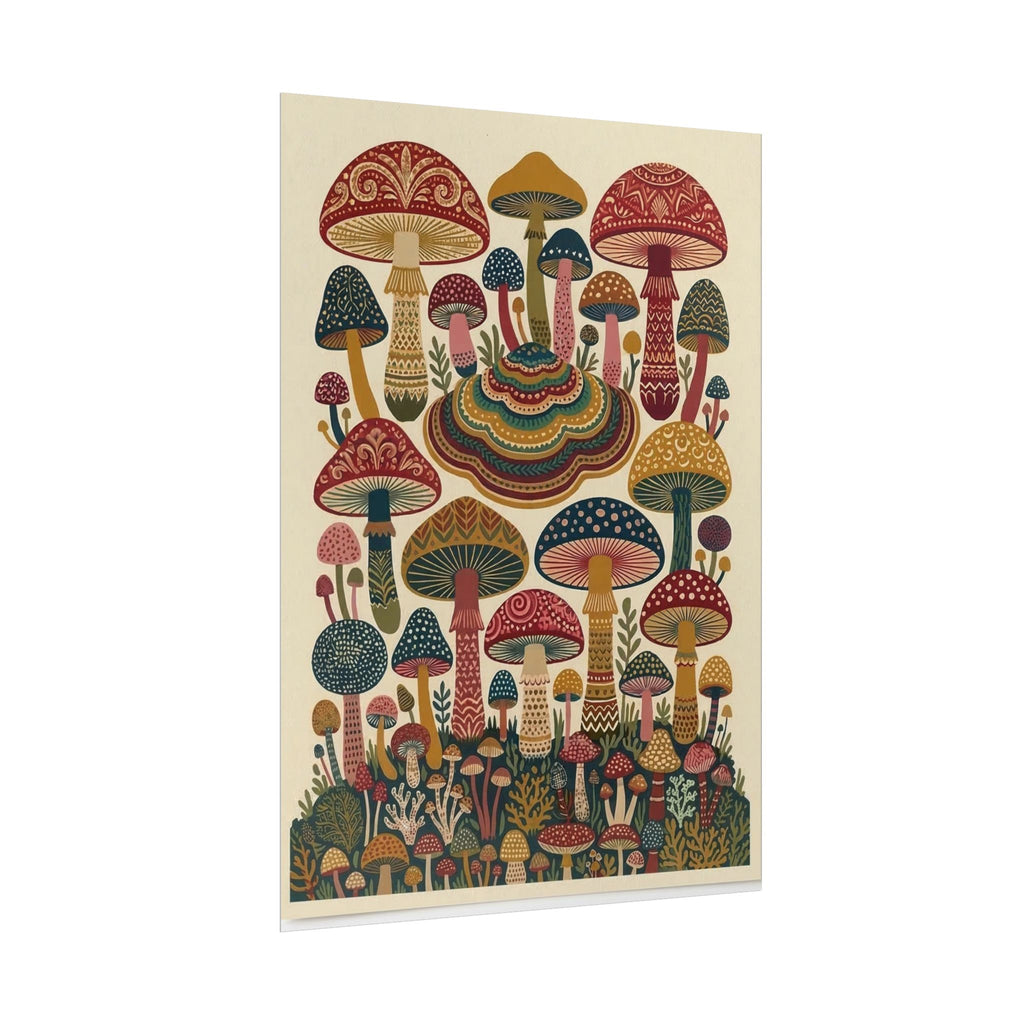 Psychedelic Mushroom Forest Rolled Poster | Retro Botanical Wall Art
