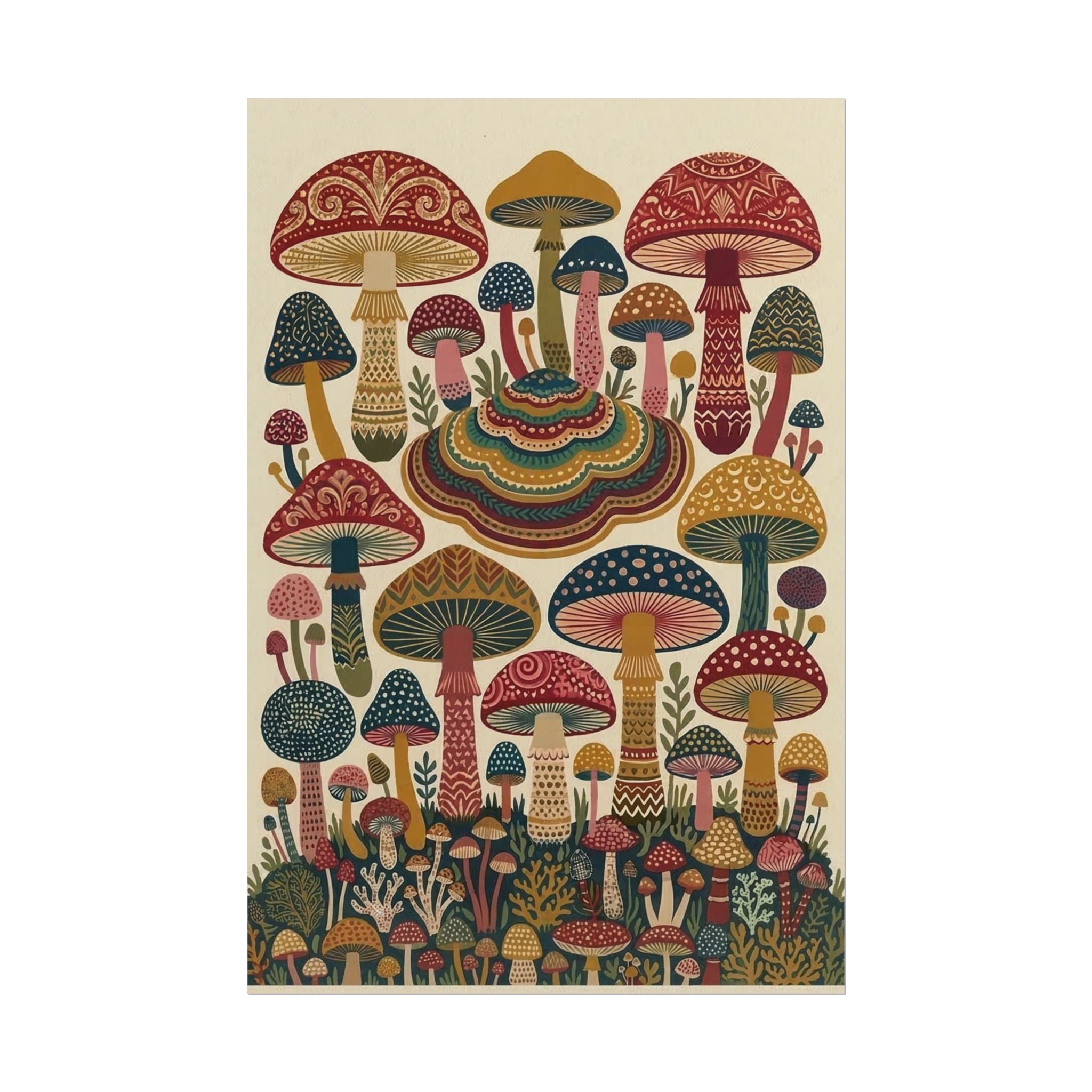 Psychedelic Mushroom Forest Rolled Poster | Retro Botanical Wall Art
