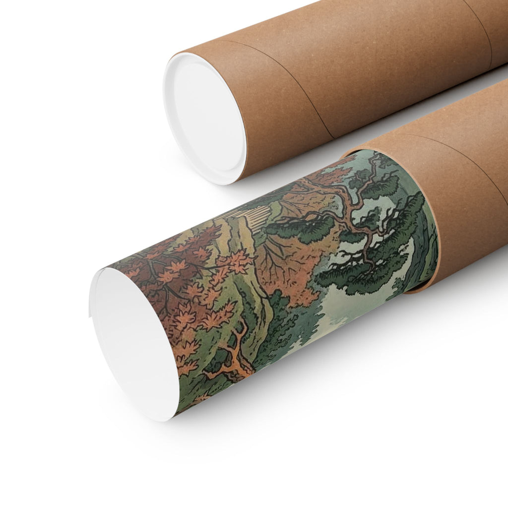 Vintage Japanese Landscape Waterfall Poster | Matte Vertical Poster