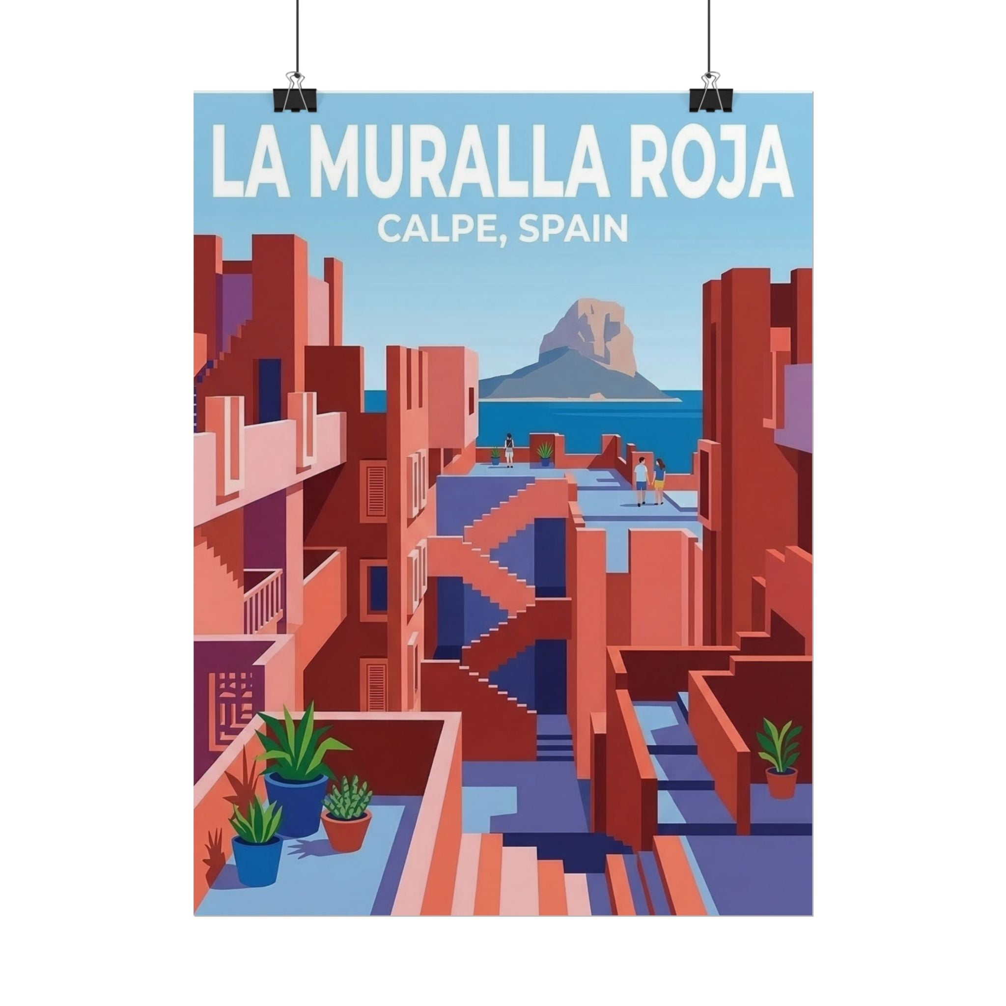 La Muralla Roja Calpe Spain Clean Minimalistic Poster | Rolled Poster, Architectural Travel Art