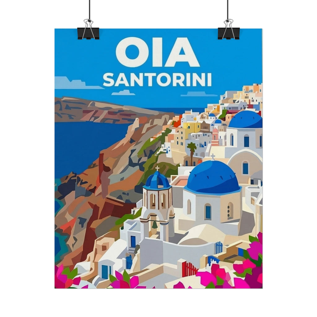 Oia Santorini Chic Travel Poster Rolled Poster | Block color | Greek Island Wall Art
