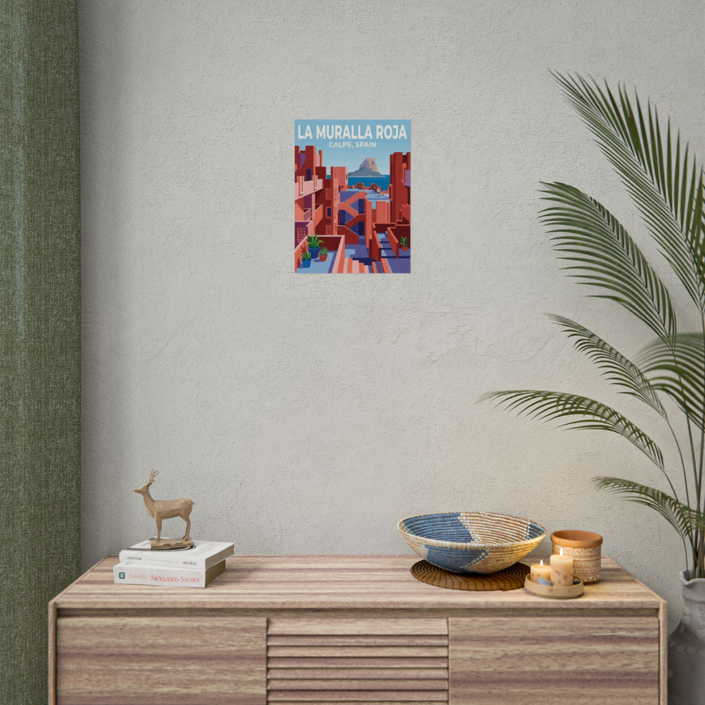 La Muralla Roja Calpe Spain Clean Minimalistic Poster | Rolled Poster, Architectural Travel Art