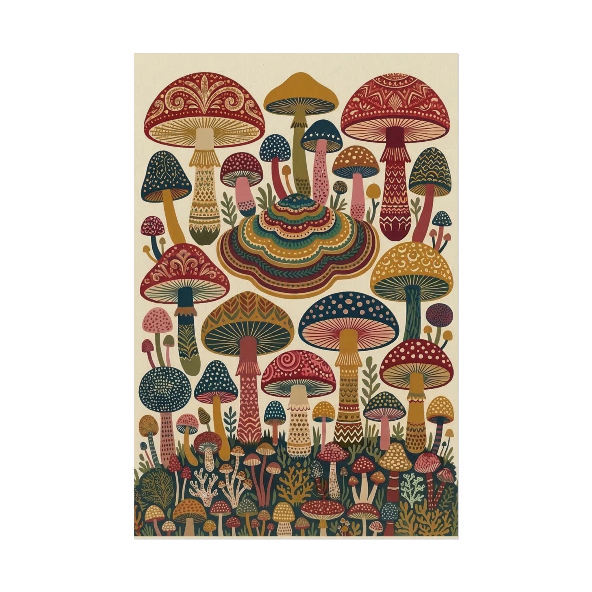 Psychedelic Mushroom Forest Rolled Poster | Retro Botanical Wall Art