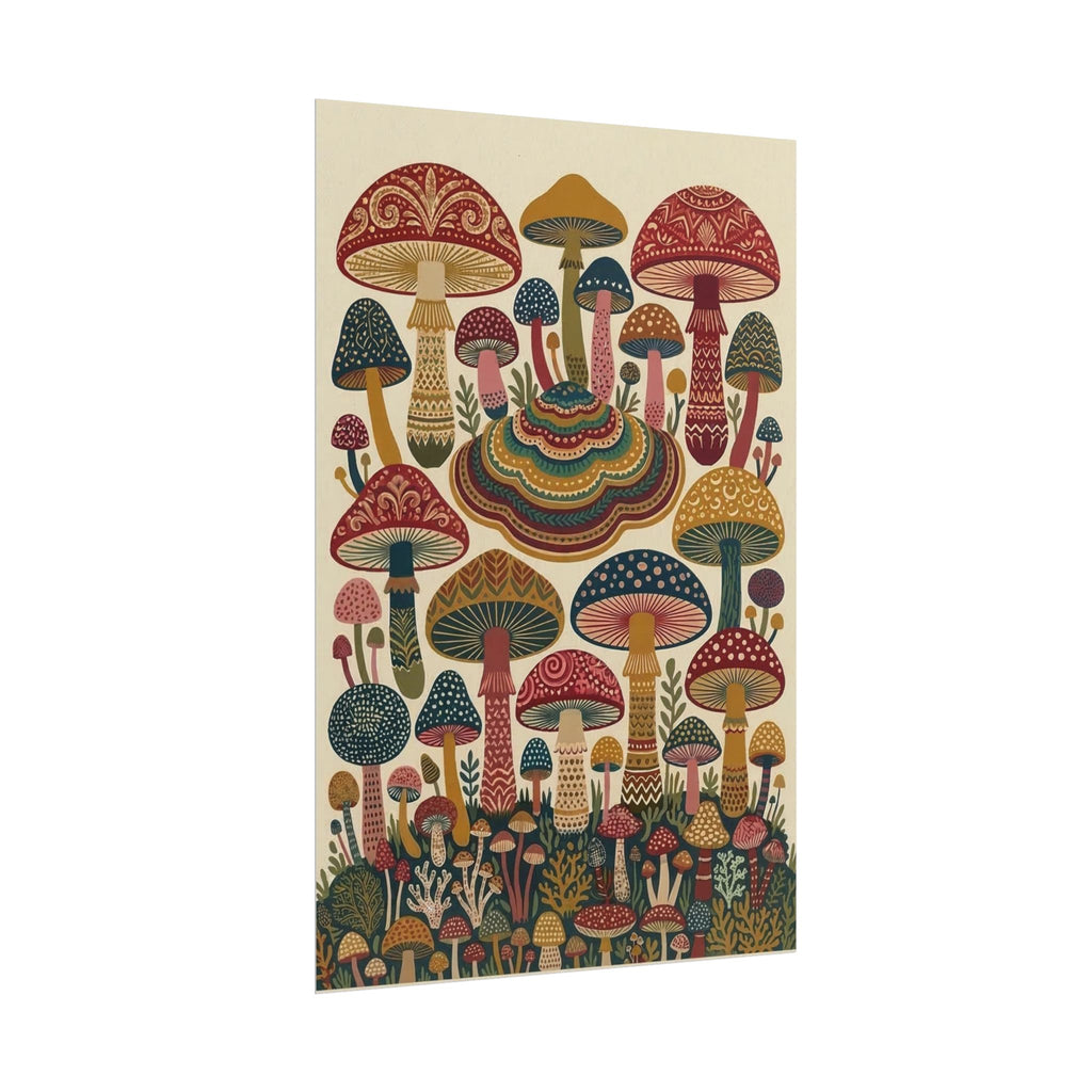 Psychedelic Mushroom Forest Rolled Poster | Retro Botanical Wall Art