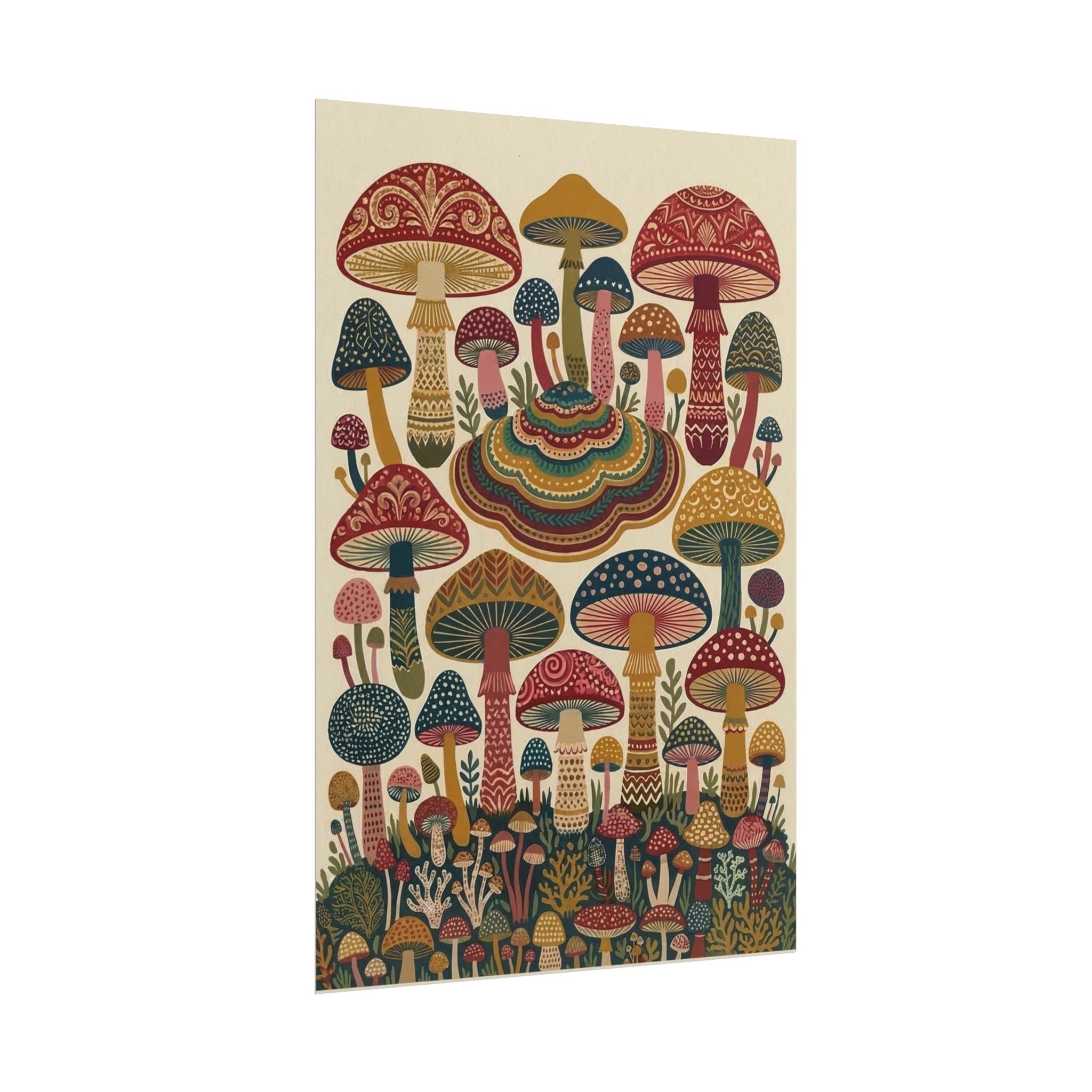 Psychedelic Mushroom Forest Rolled Poster | Retro Botanical Wall Art