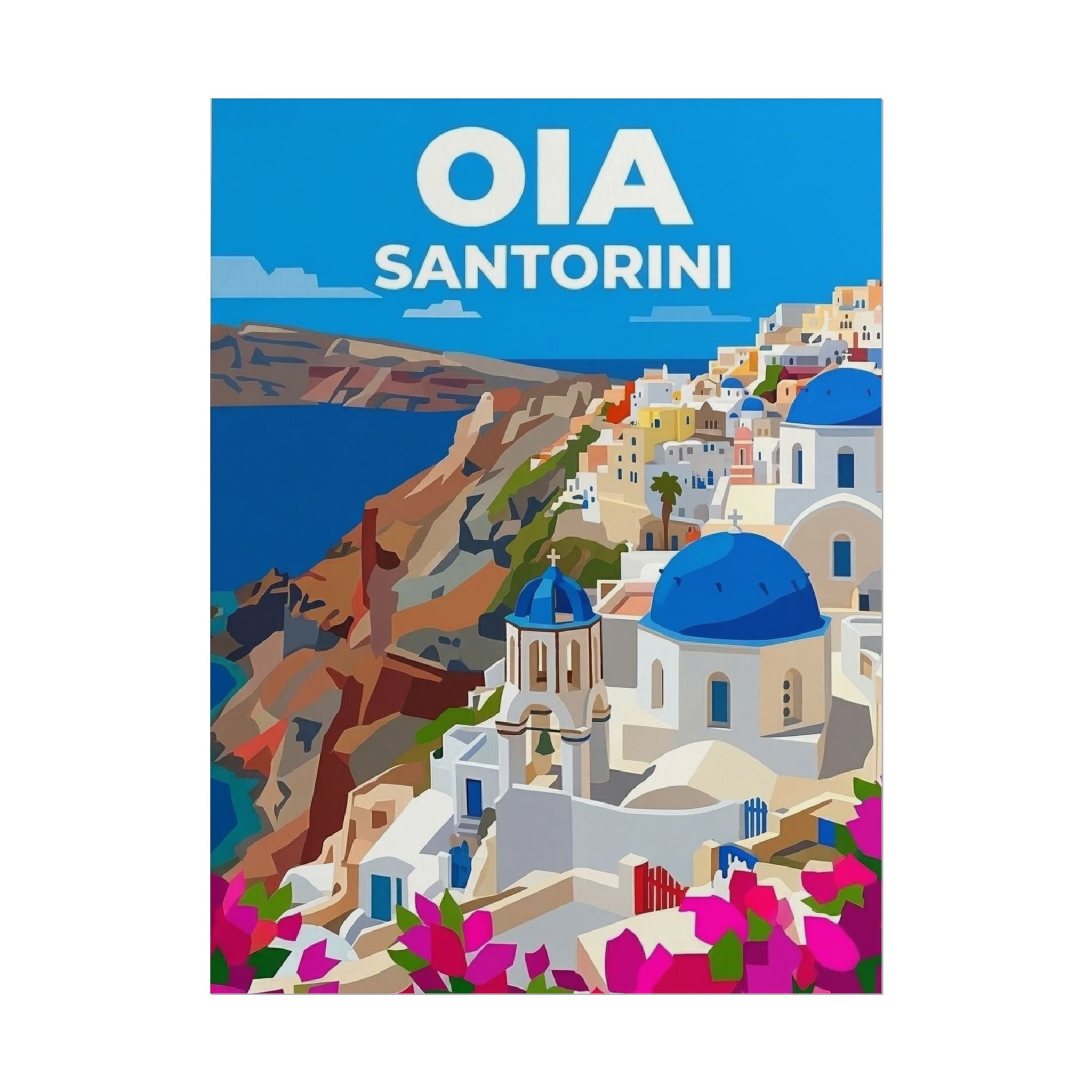 Oia Santorini Chic Travel Poster Rolled Poster | Block color | Greek Island Wall Art