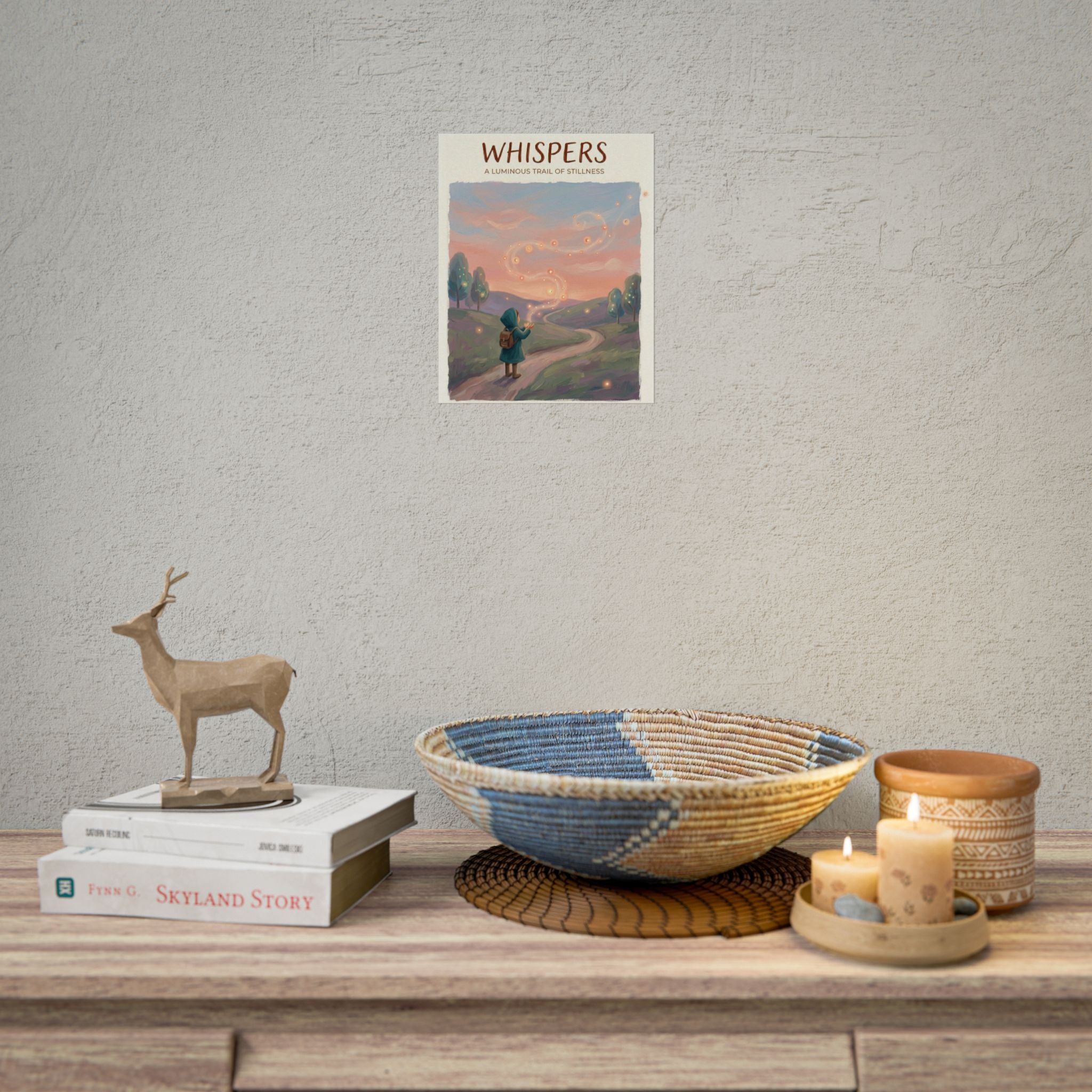 Whispers luminous trail illustration Rolled Poster | dreamy landscape, glowing lights