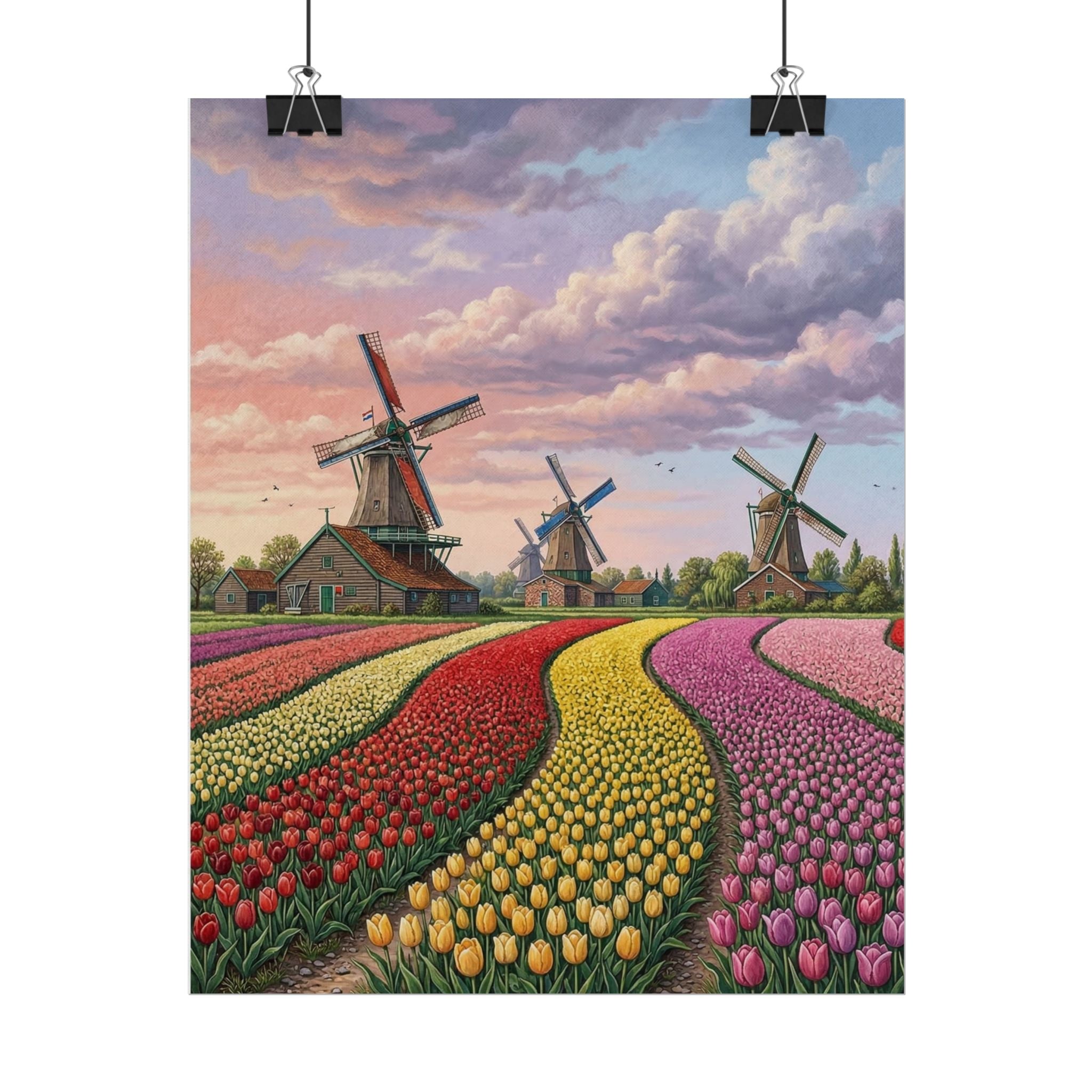 Dutch Tulips & Golden Windmills Rolled Posters | Zaanse Schans