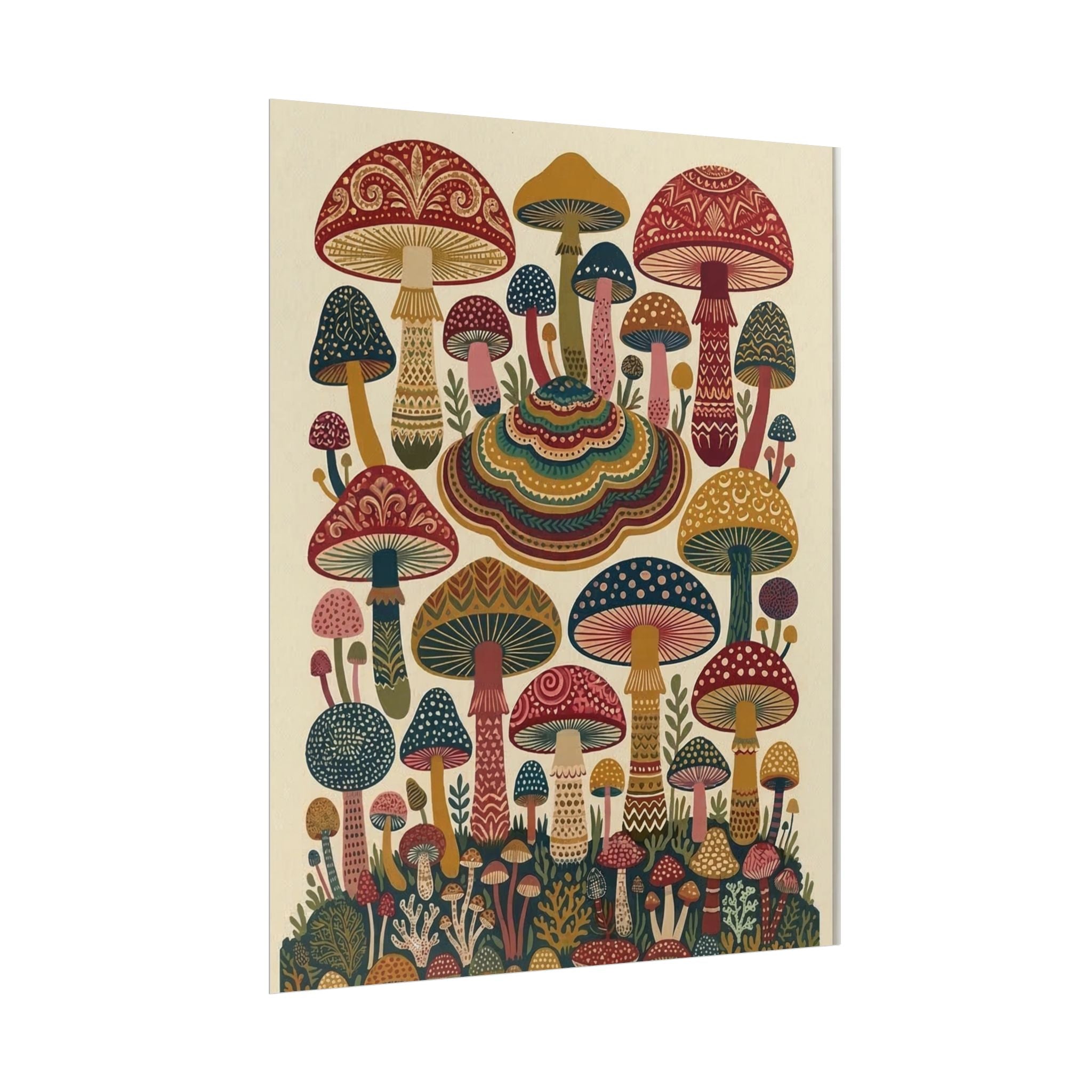 Psychedelic Mushroom Forest Rolled Poster | Retro Botanical Wall Art