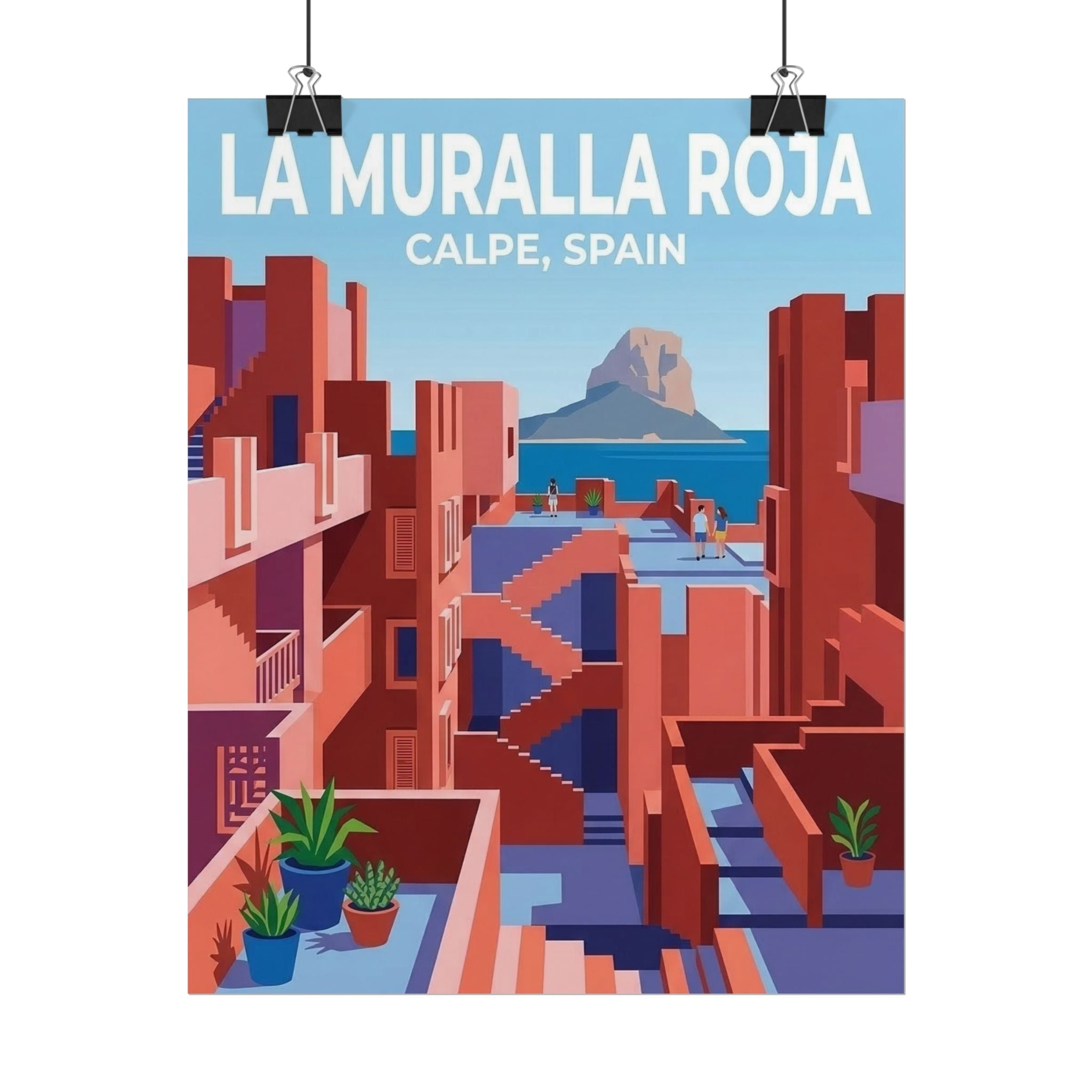 La Muralla Roja Calpe Spain Clean Minimalistic Poster | Rolled Poster, Architectural Travel Art
