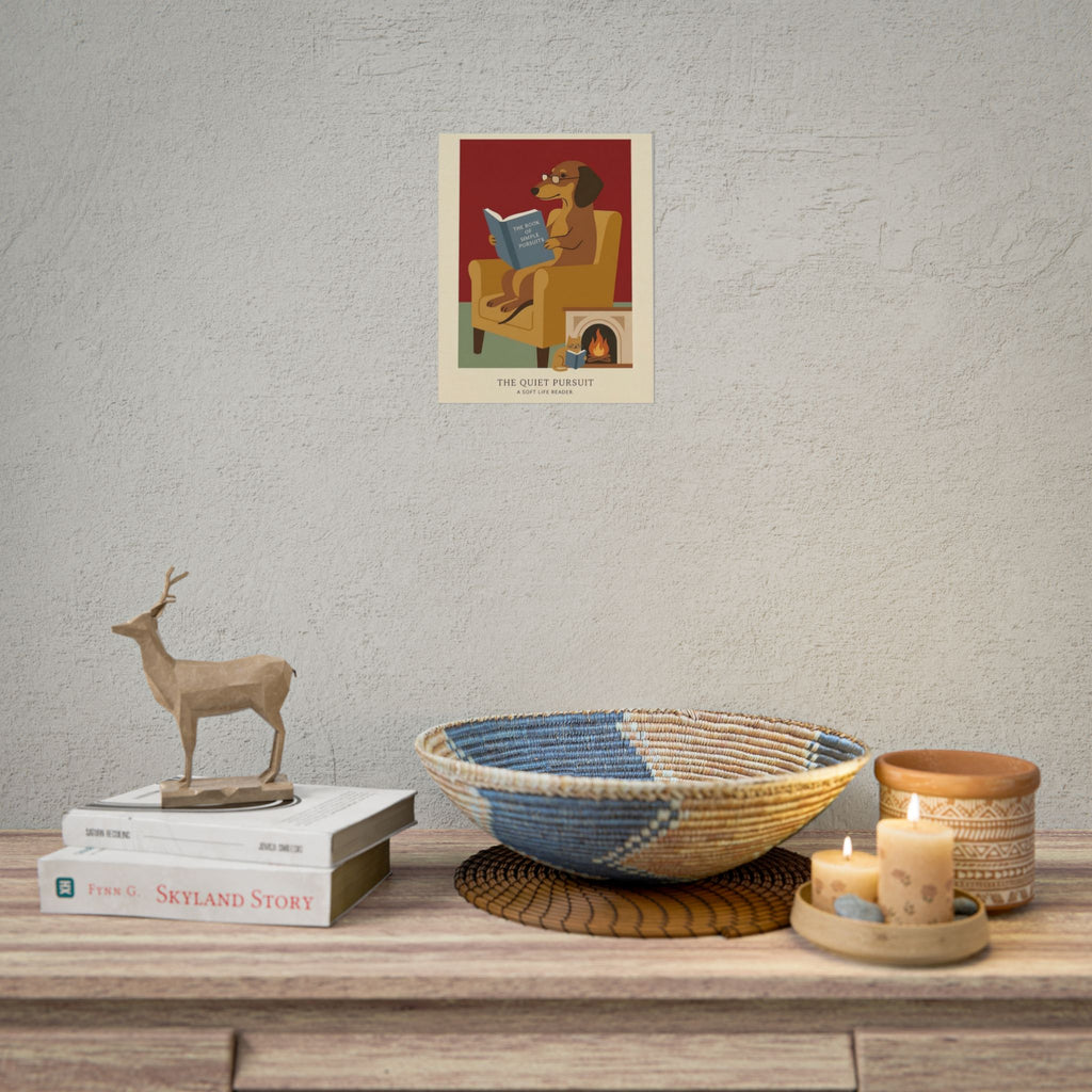 The Quiet Pursuit Reading Dog Rolled Poster | Booklover Wall Art, Fireplace Illustration