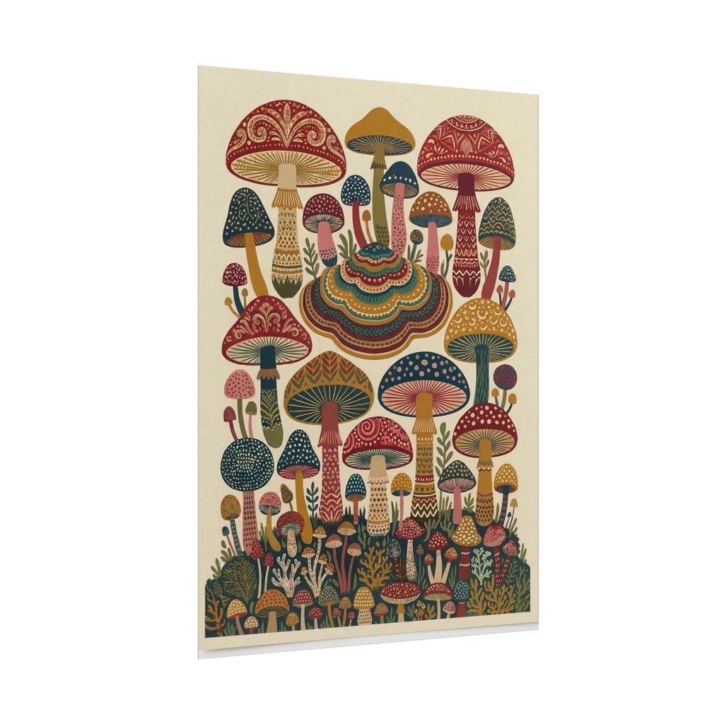 Psychedelic Mushroom Forest Rolled Poster | Retro Botanical Wall Art