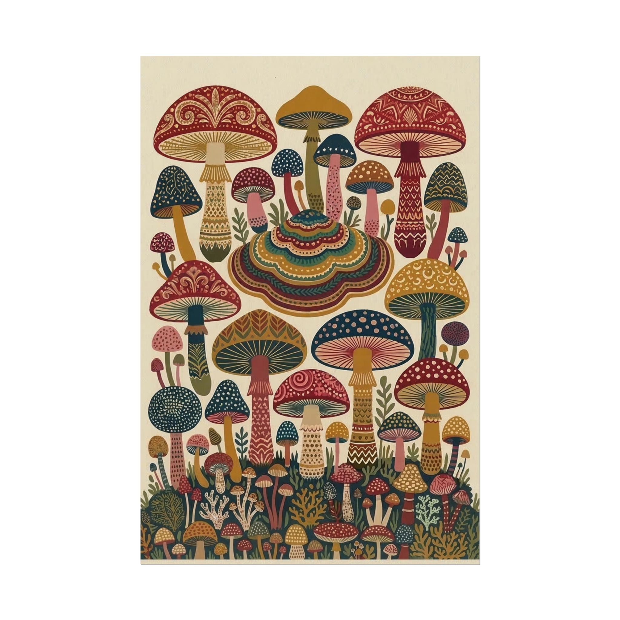 Psychedelic Mushroom Forest Rolled Poster | Retro Botanical Wall Art