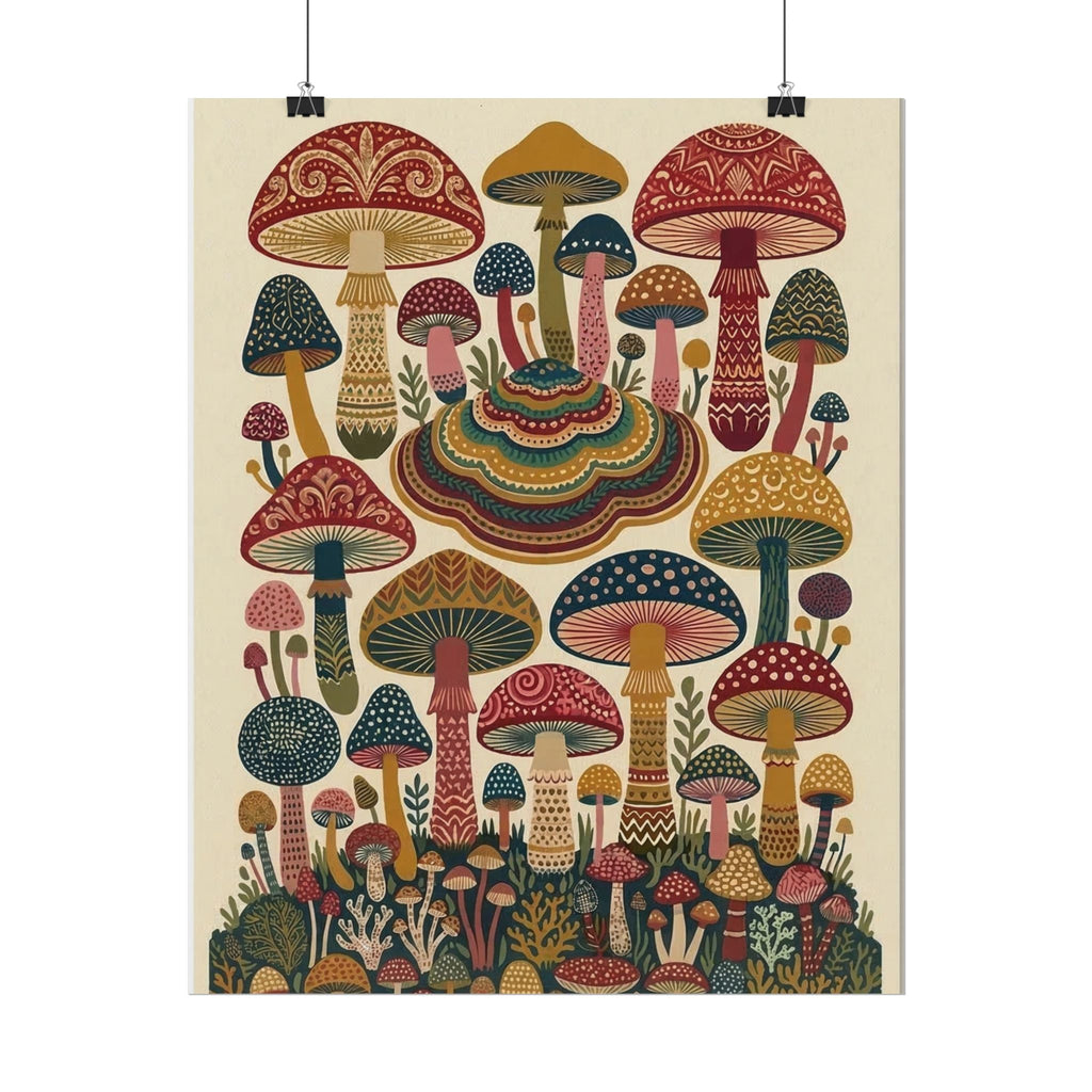 Psychedelic Mushroom Forest Rolled Poster | Retro Botanical Wall Art