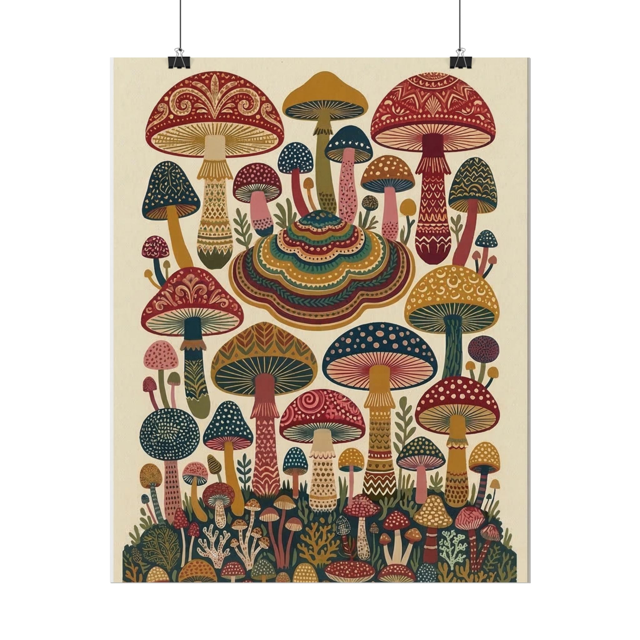 Psychedelic Mushroom Forest Rolled Poster | Retro Botanical Wall Art