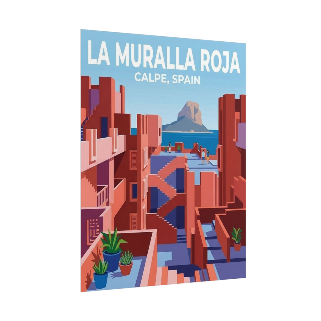 La Muralla Roja Calpe Spain Clean Minimalistic Poster | Rolled Poster, Architectural Travel Art