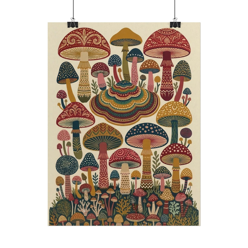 Psychedelic Mushroom Forest Rolled Poster | Retro Botanical Wall Art